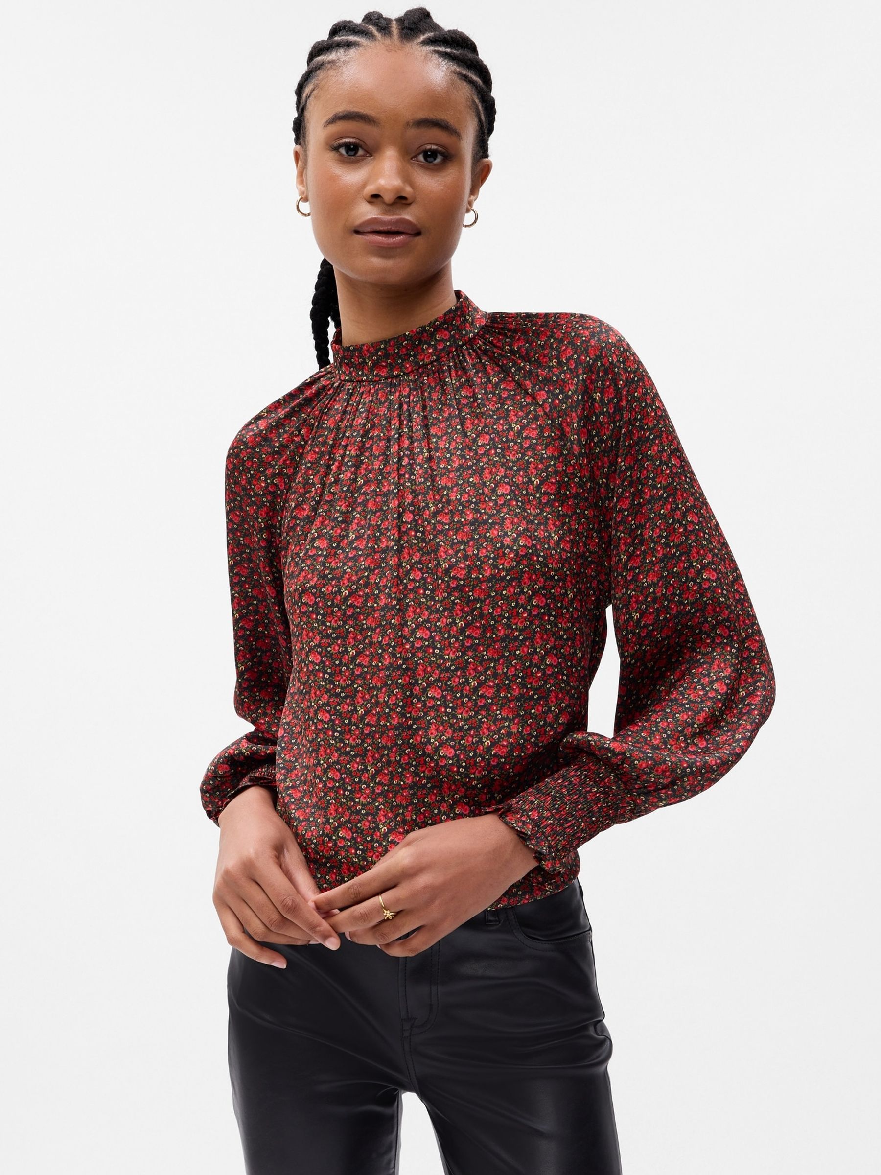 Red mock neck shirt store