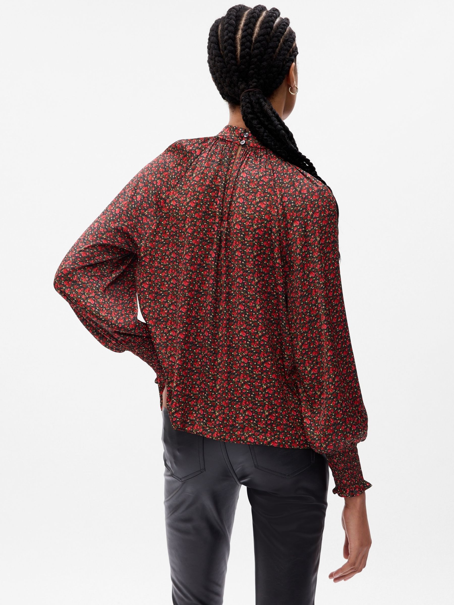 Red Satin Mock Neck Long Sleeve Shirt