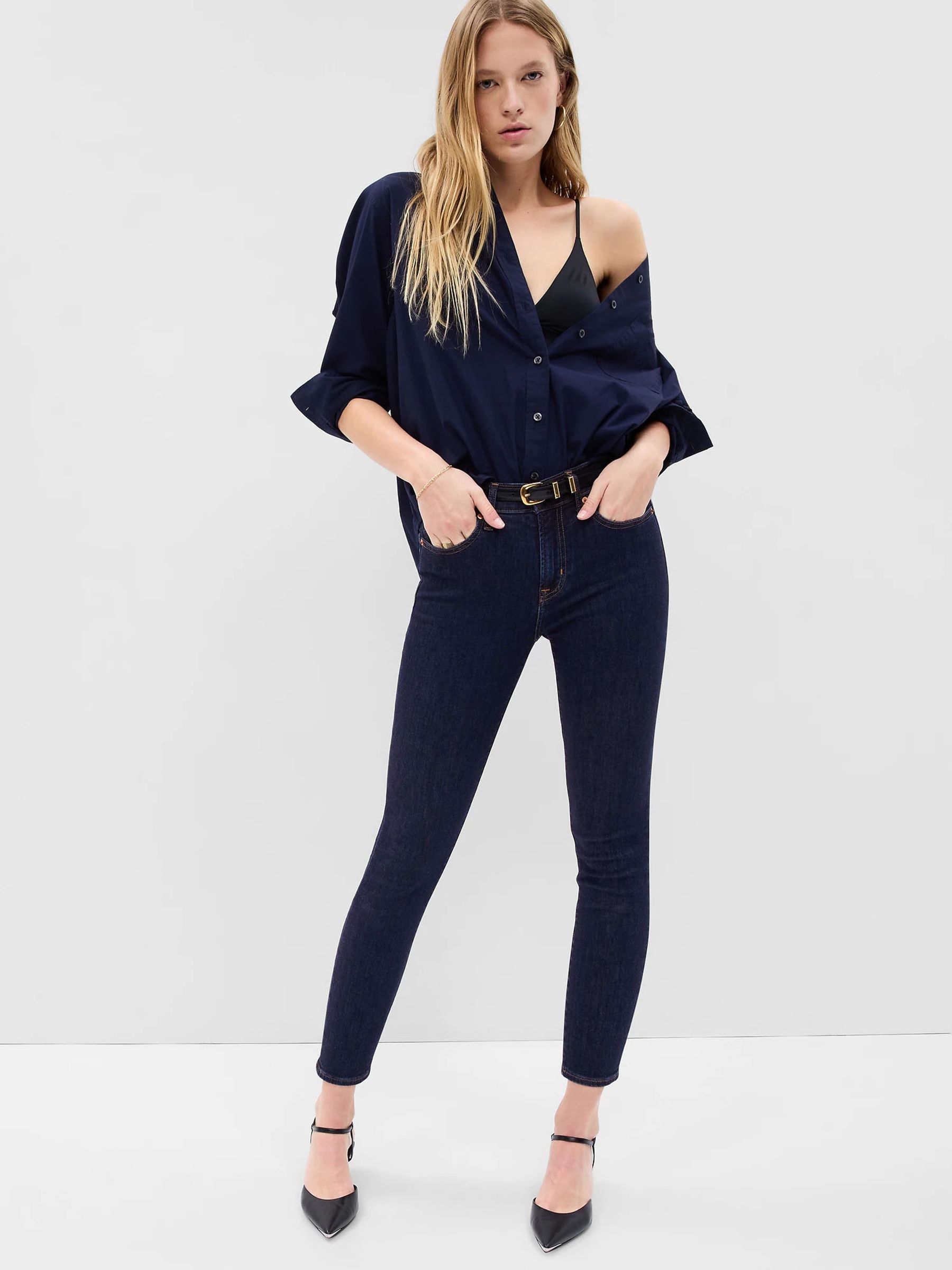 Buy Dark Indigo Blue Stretch Mid Rise True Skinny Jeans from the Gap online shop