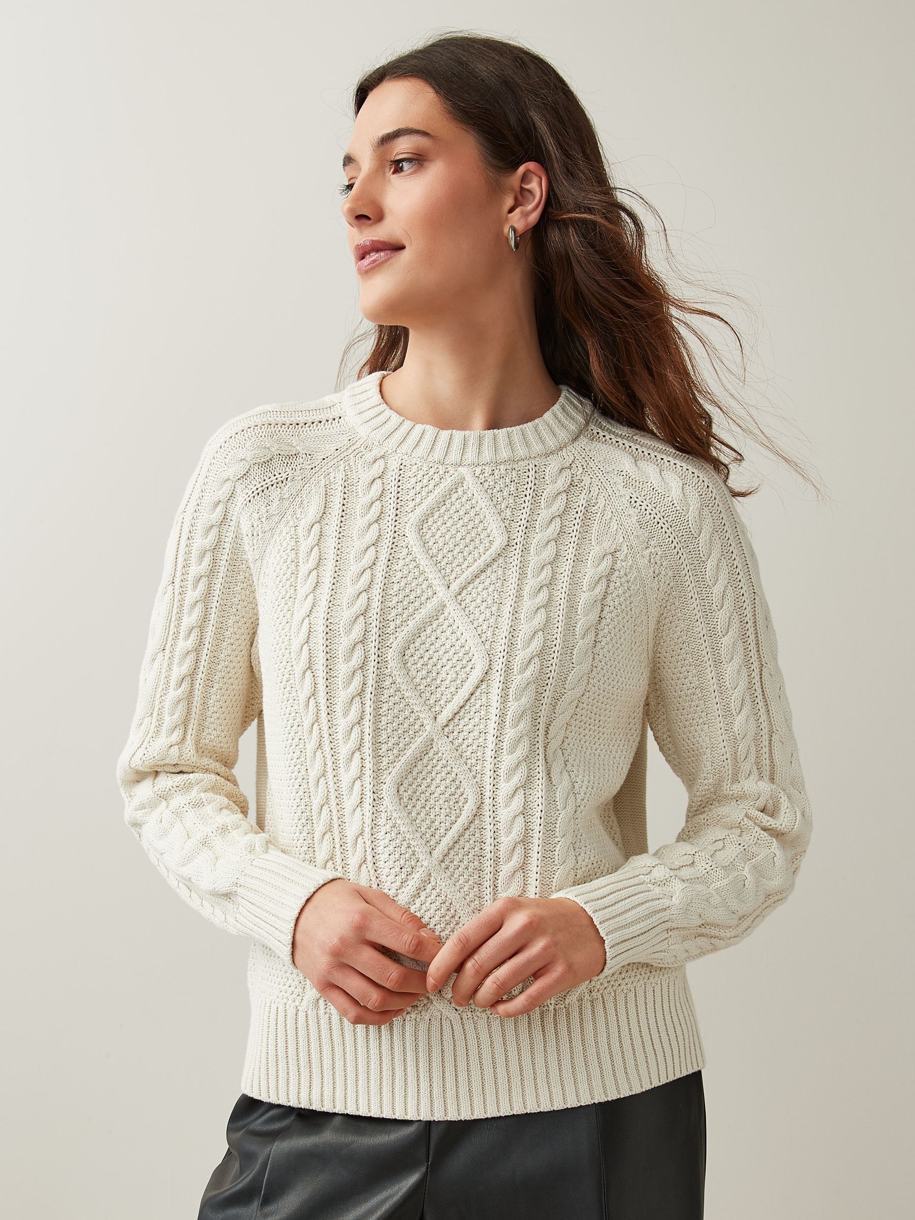 Beige Cable Knit Crewneck Jumper