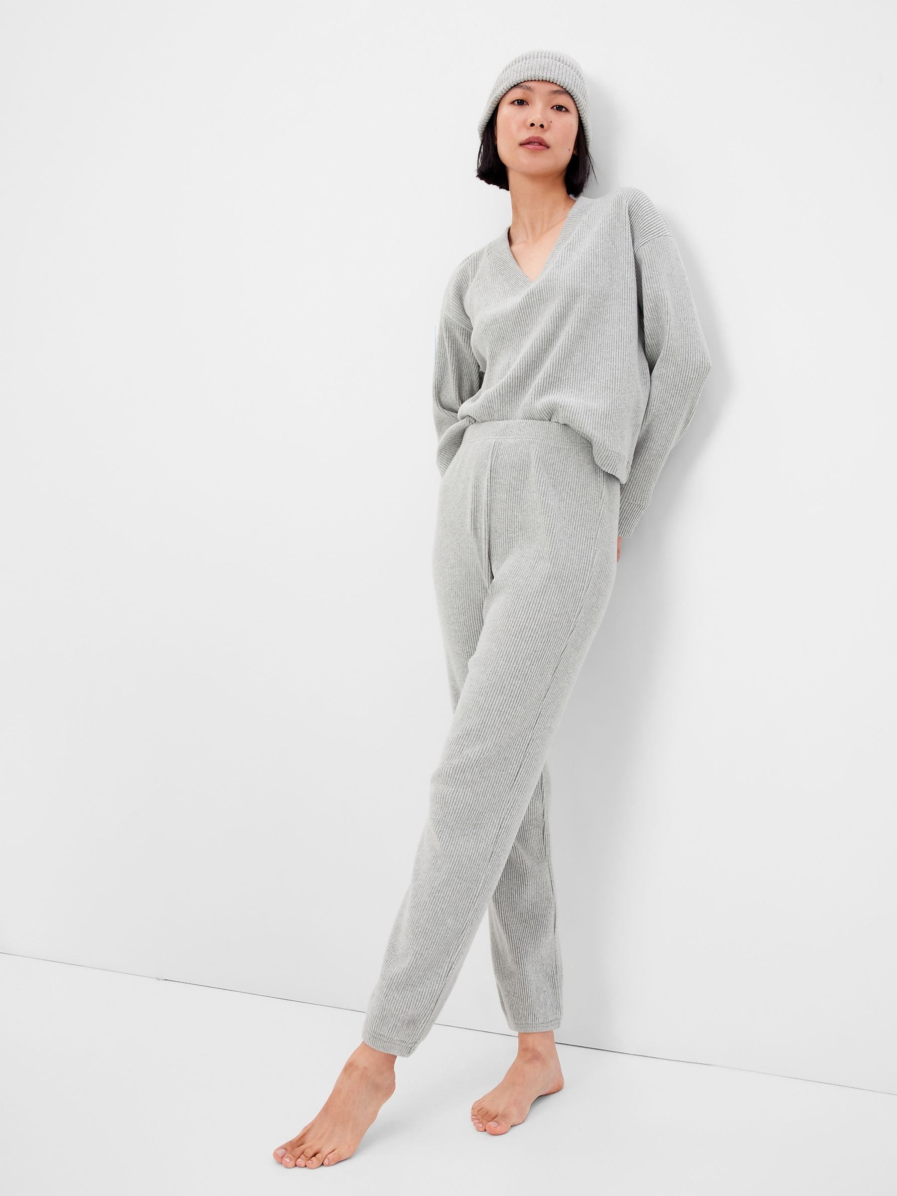 Grey Cosy Ribbed Knit Pyjama Bottoms