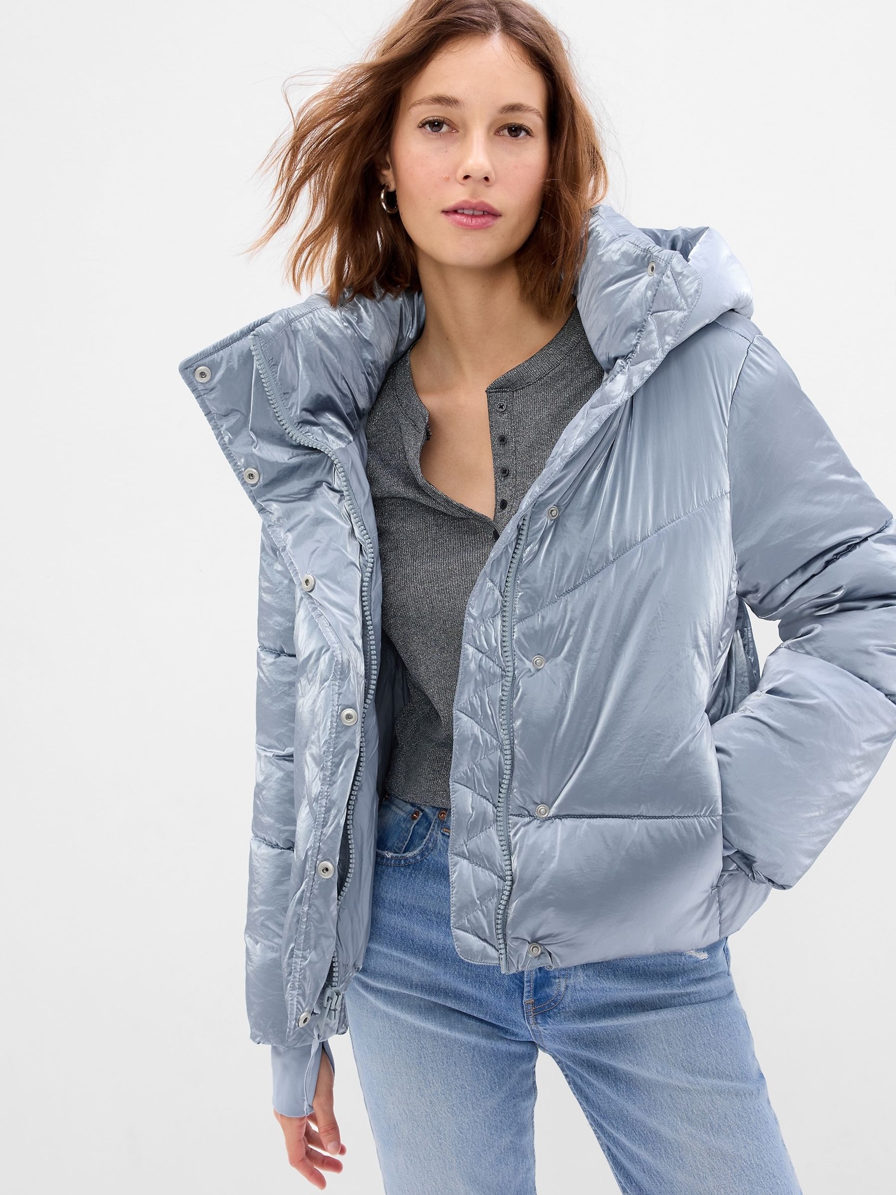 Buy Blue Big Puff Cropped Jacket from the Gap online shop