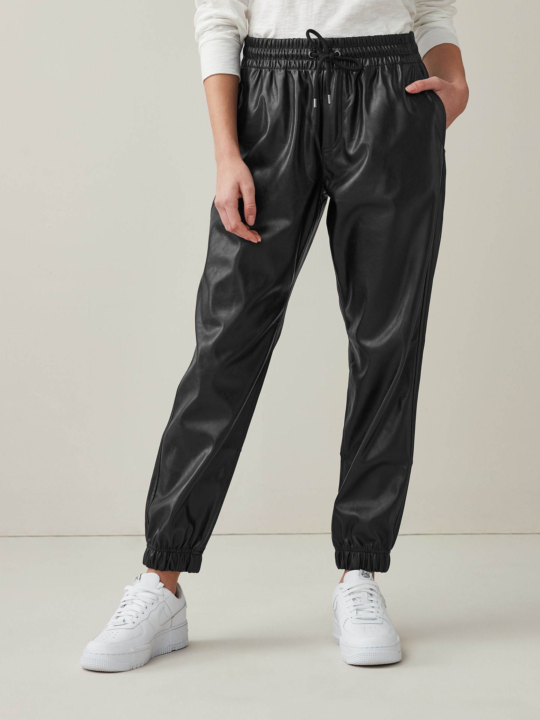 Black Faux Leather Joggers