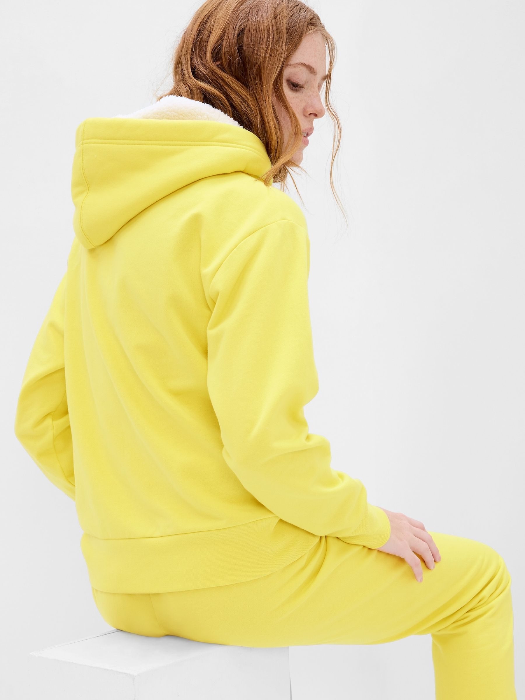 Yellow sherpa hoodie on sale