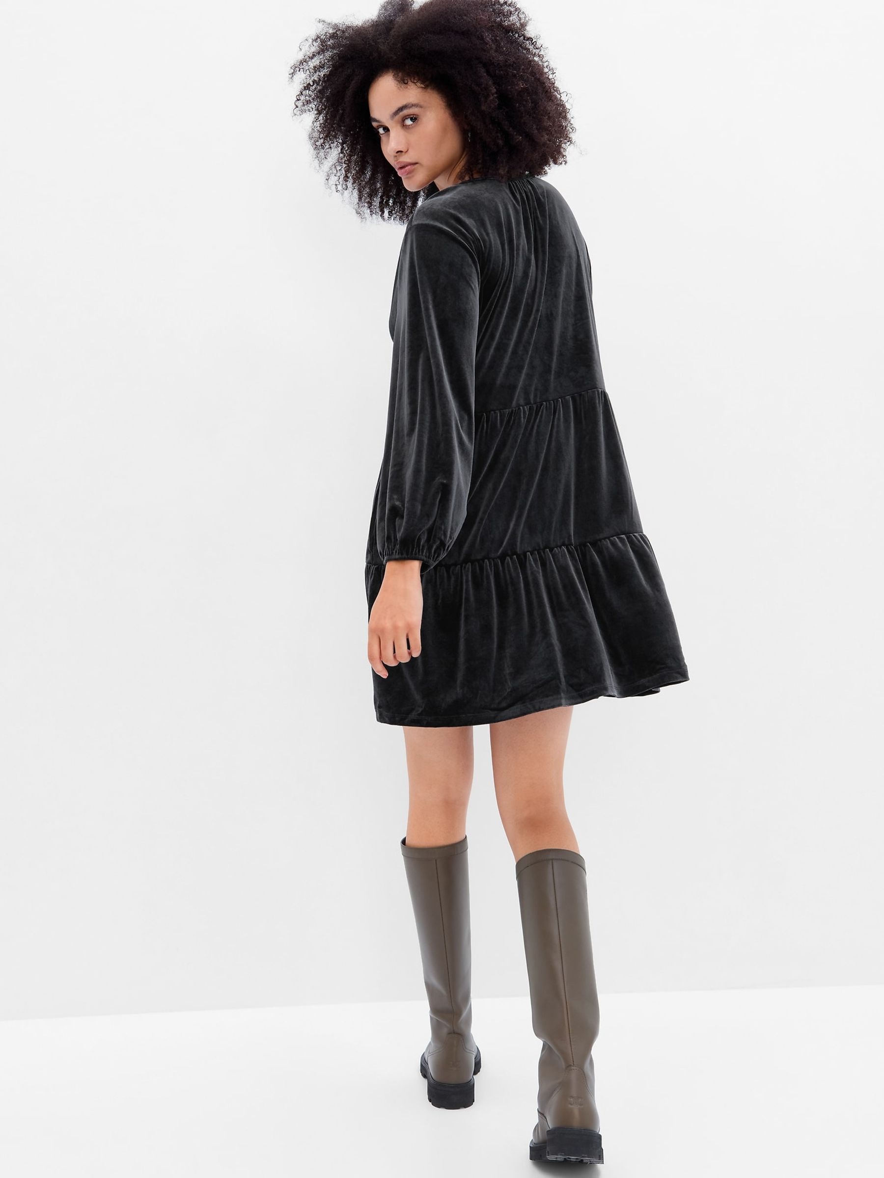 Black Velvet Tiered Mini Dress | Gap