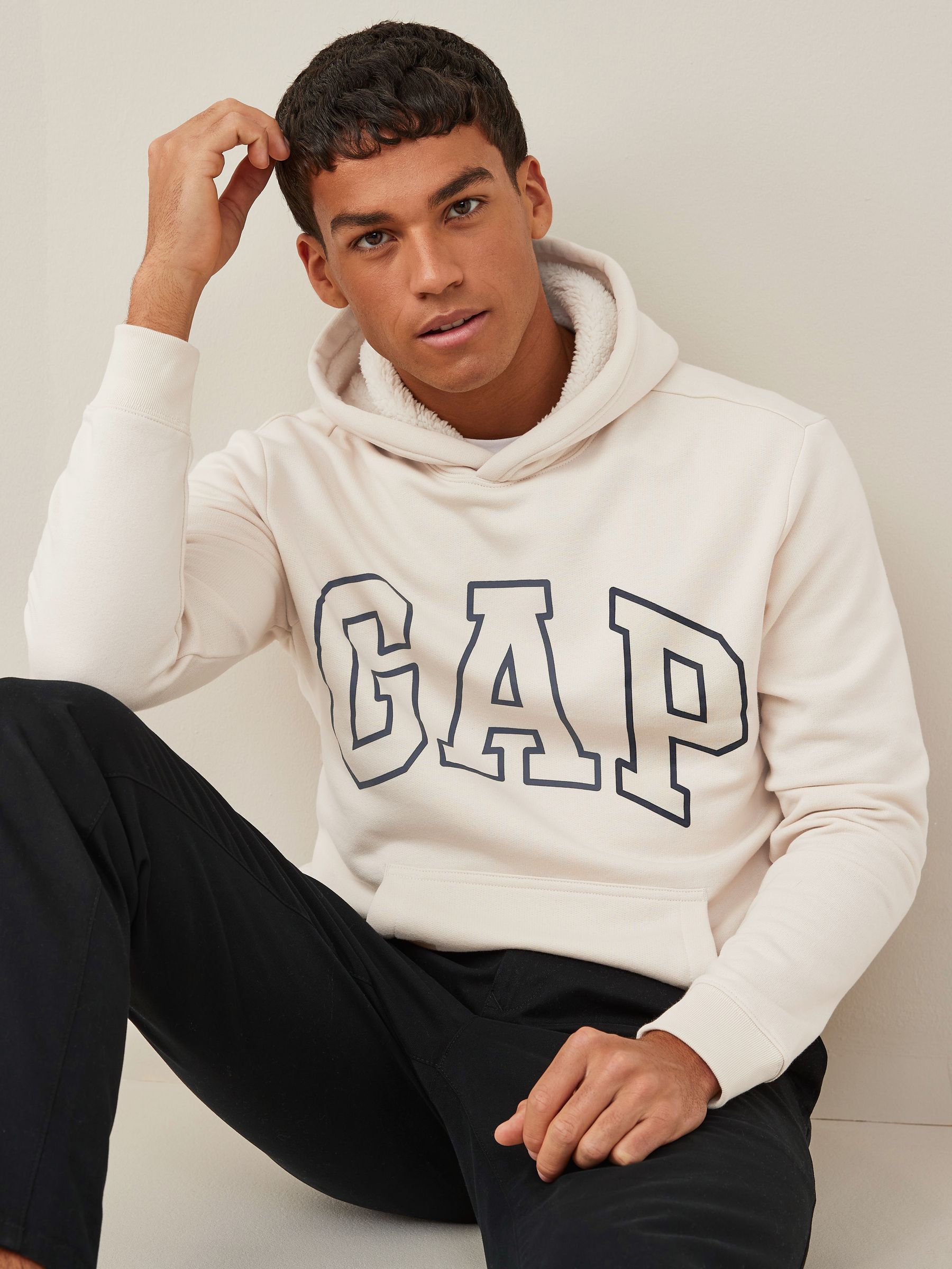 Cream Logo Sherpa Lined Hoodie