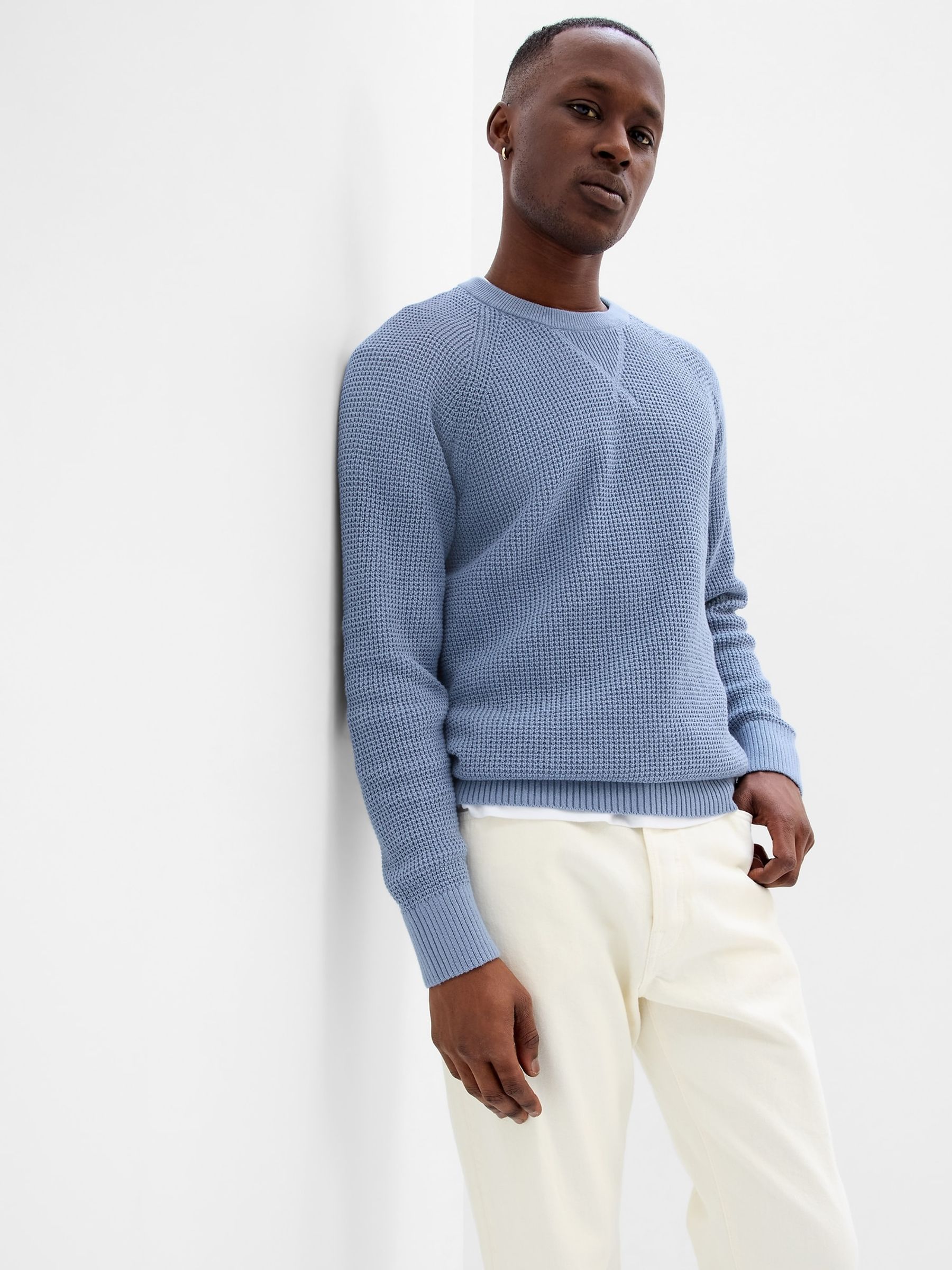 Buy Blue Textured Crew Neck Jumper from the Gap online shop
