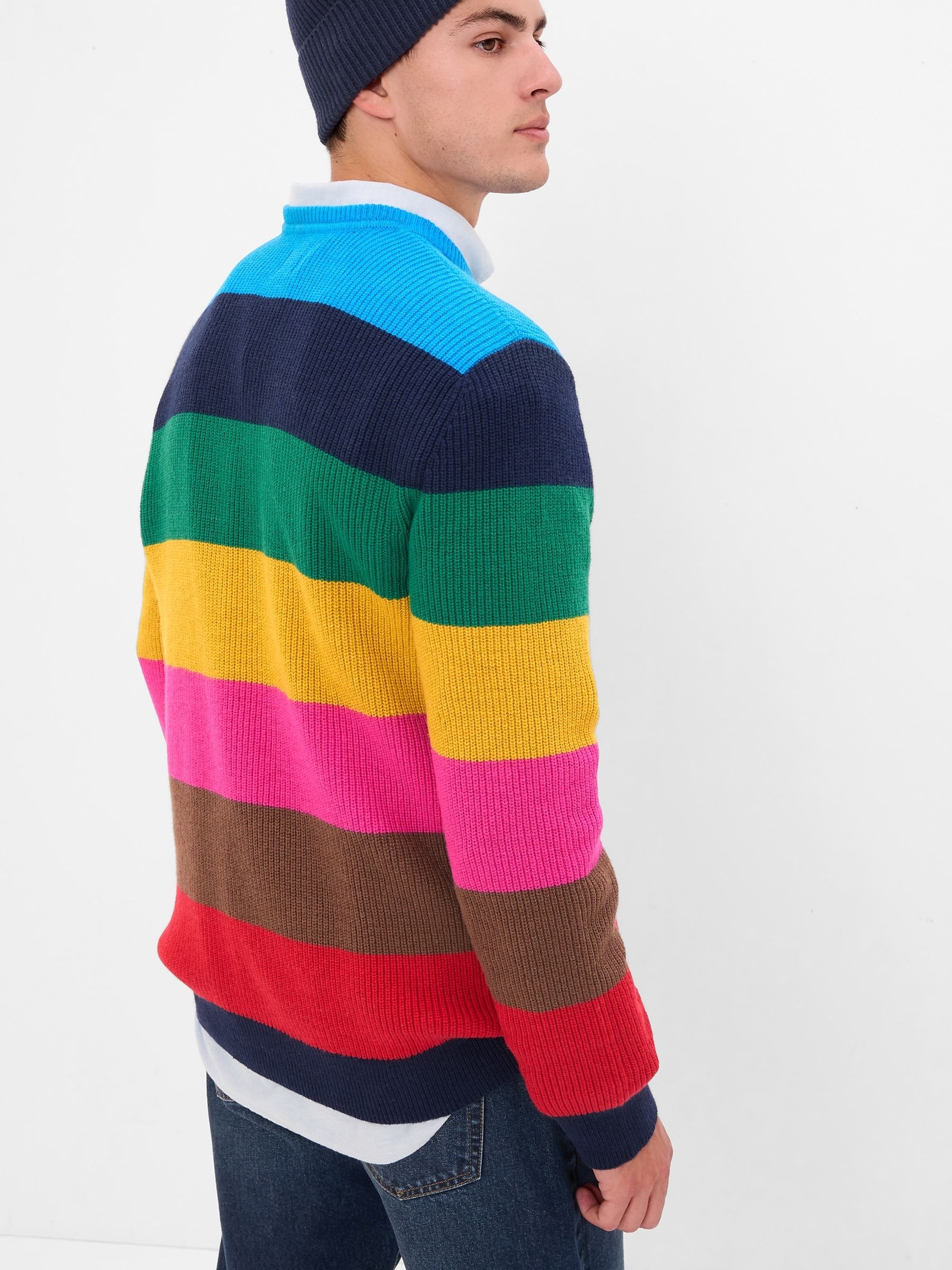 Rainbow striped sweater mens shop