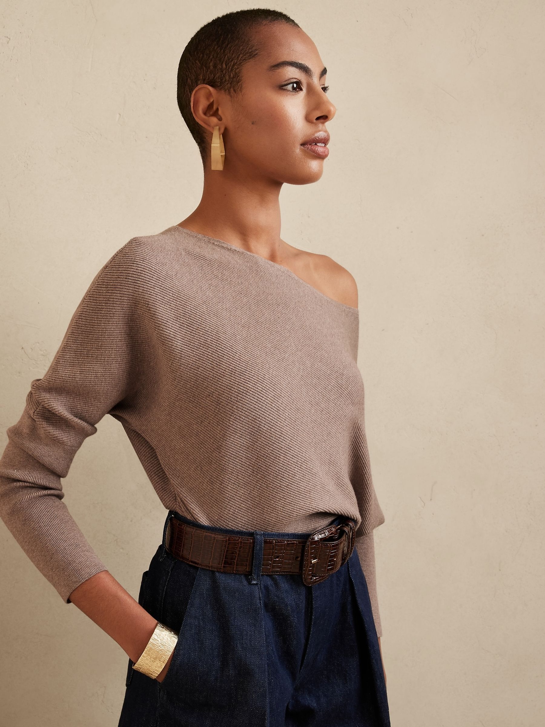 Buy Banana Republic Beige Colleta Off Shoulder Jumper from the Gap online shop