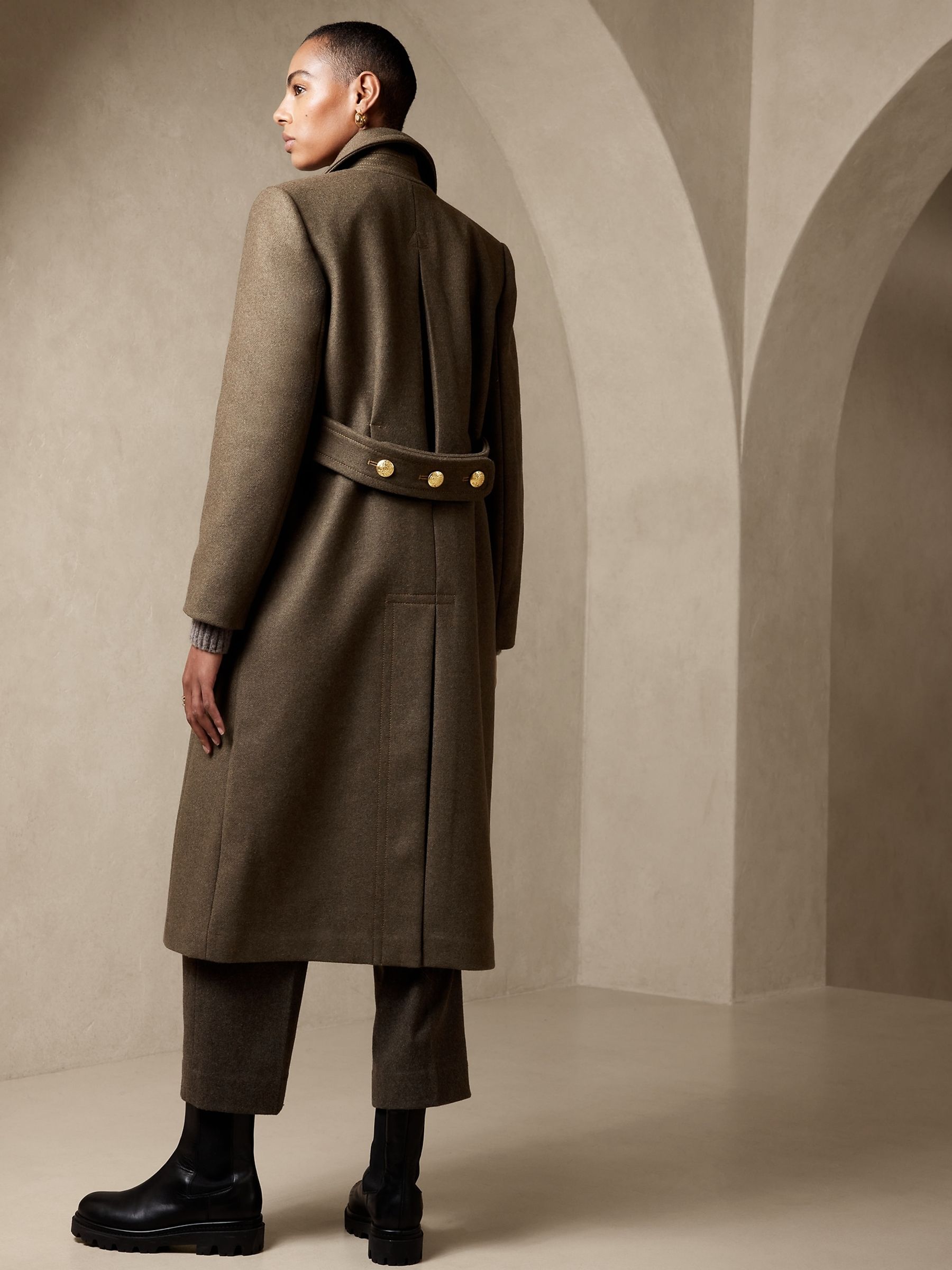 Banana Republic Green Cian Melton Double-Breasted Long Coat | Gap