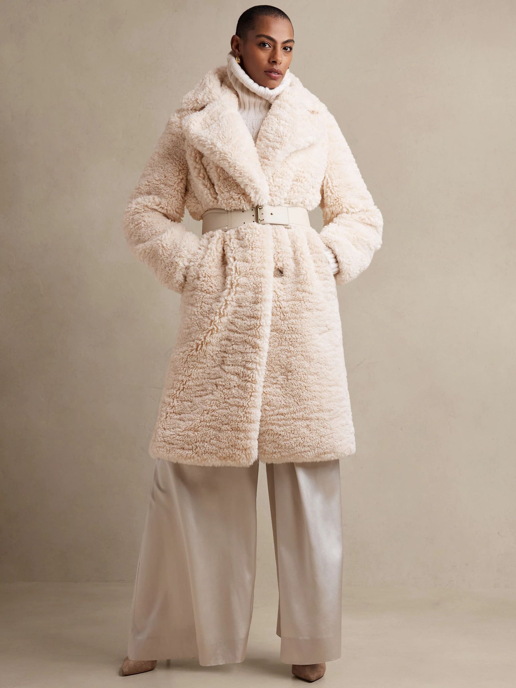 Buy Banana Republic White Serres Sherpa Long Over Coat from the Gap online shop