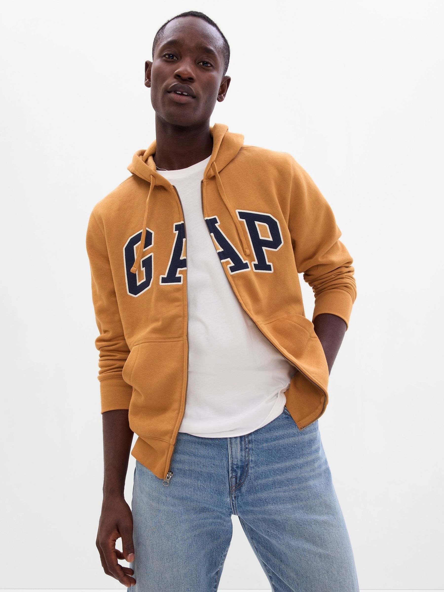 Camel Brown Logo Zip Up Hoodie
