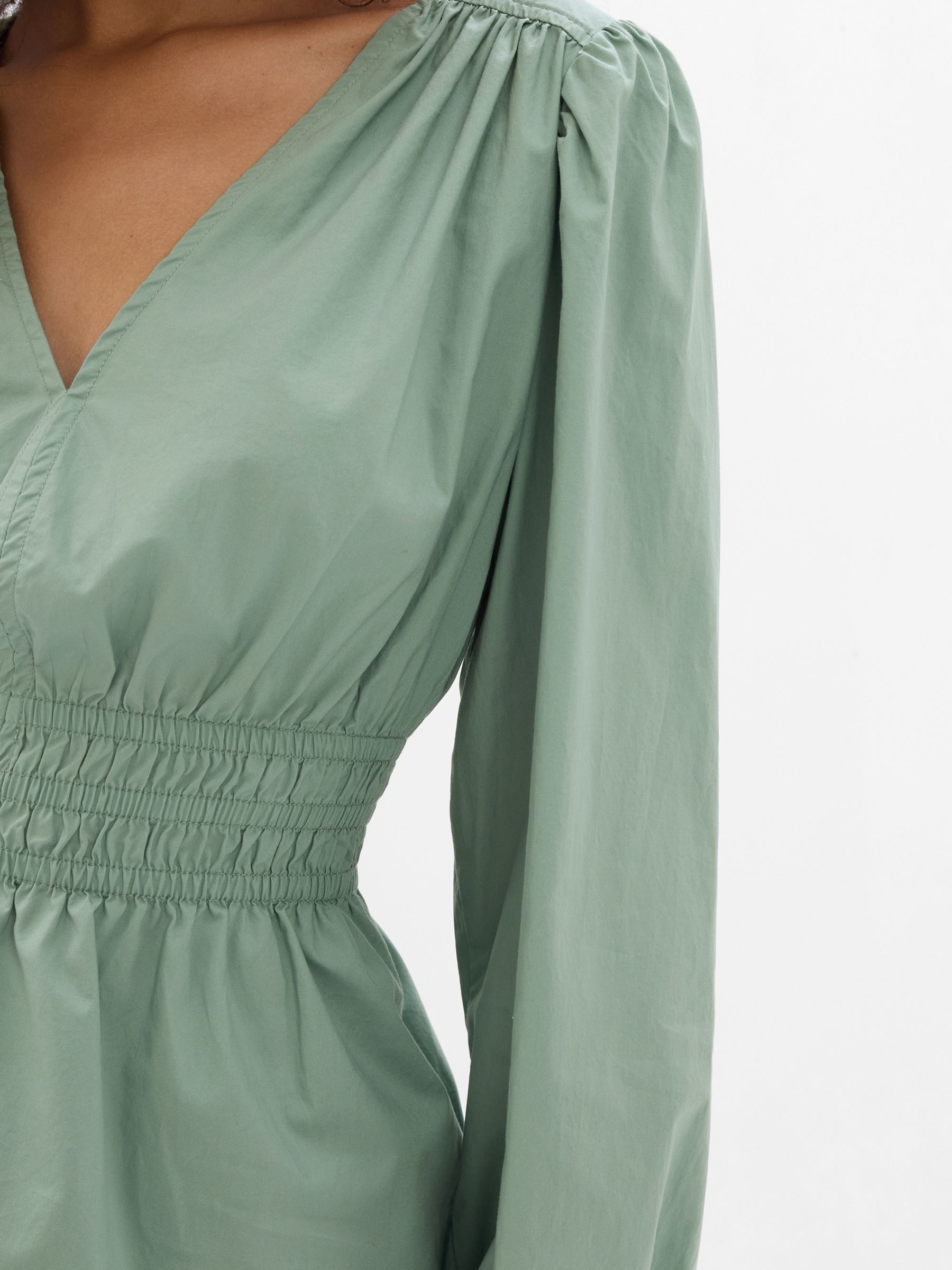 Green Puff Sleeve Peplum Top