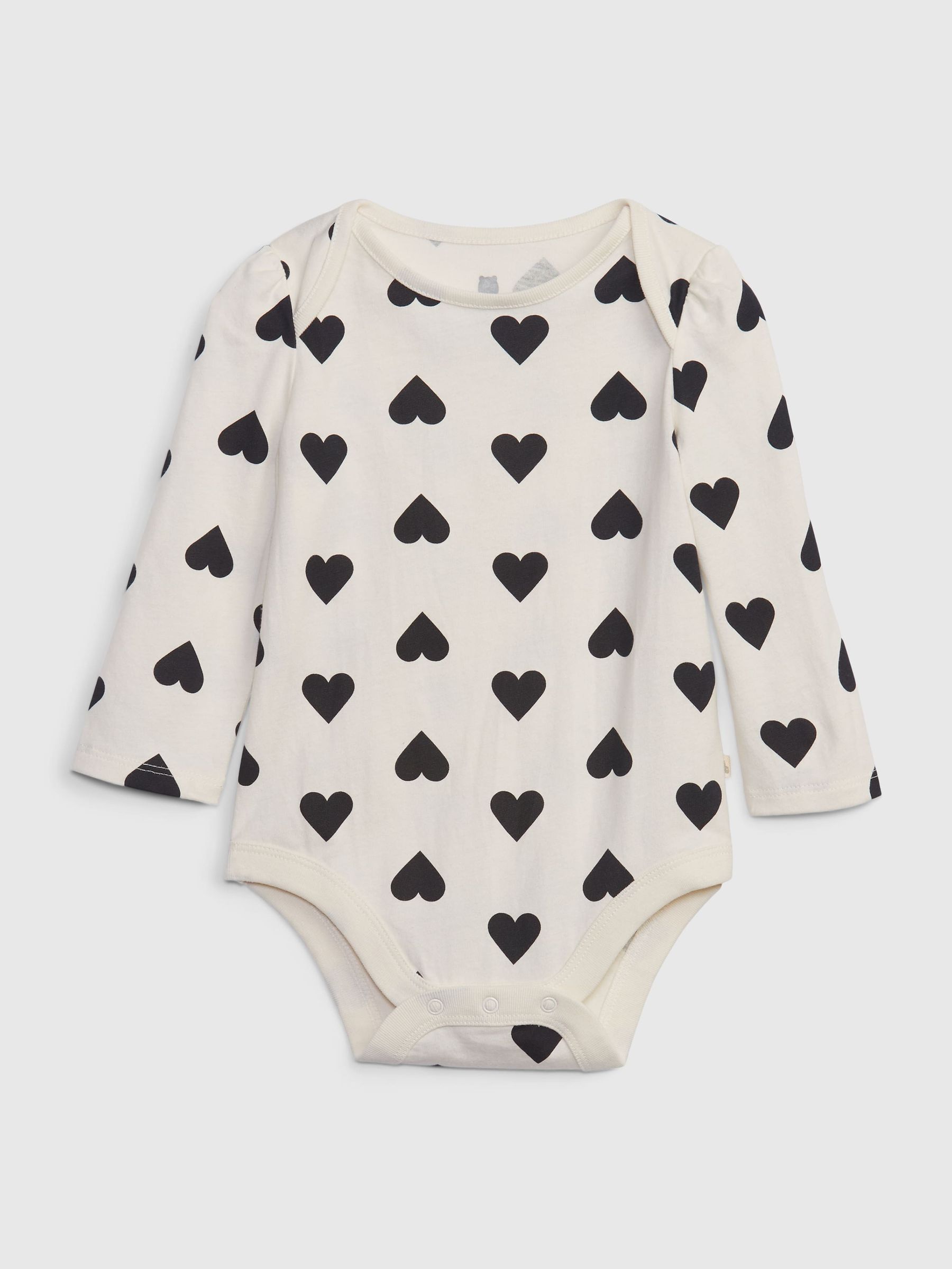 White and Black Hearts Heart Print Long Sleeve Baby Bodysuit