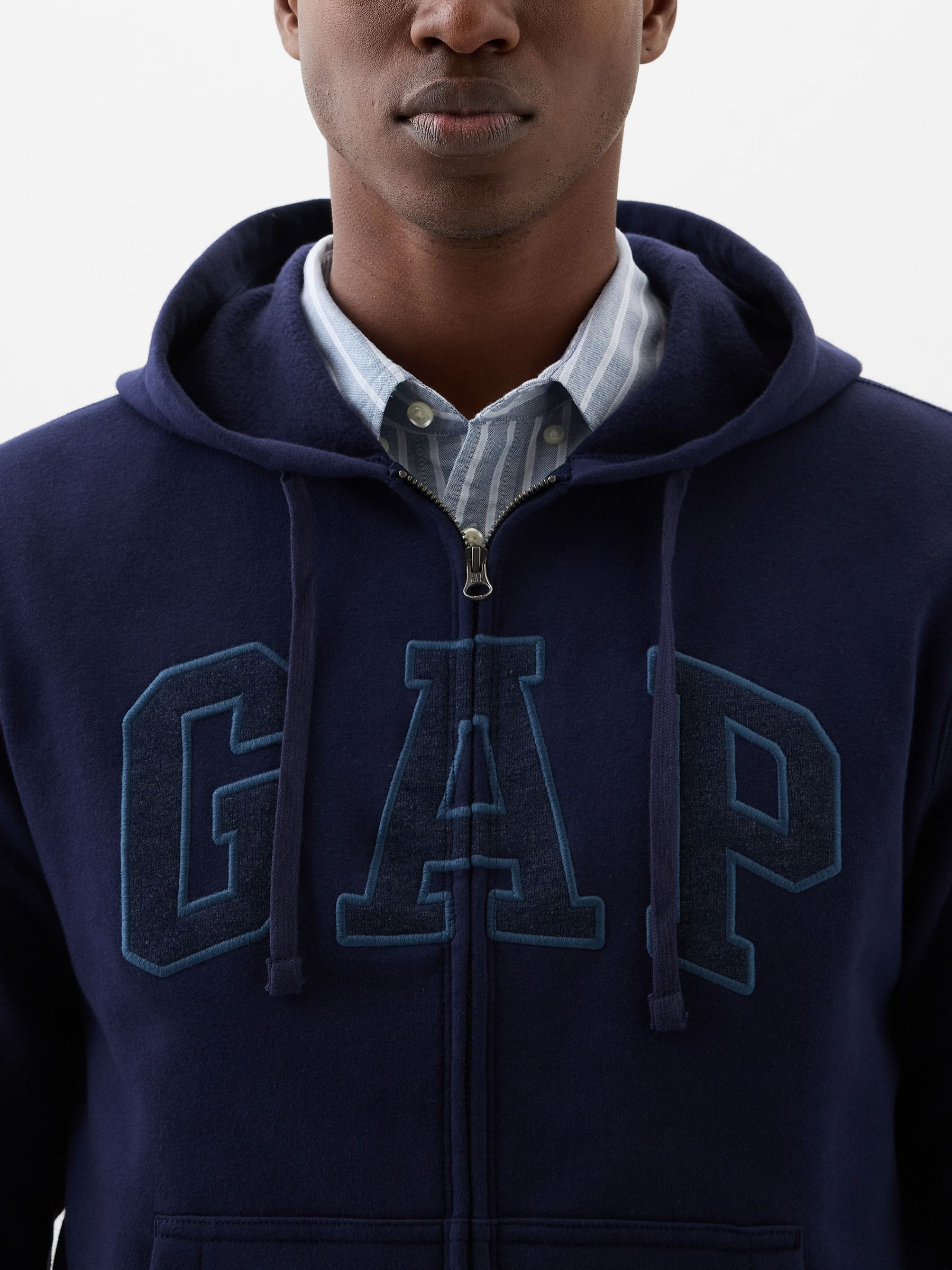 Buy Navy Blue Logo Zip Up Hoodie from the Gap online shop