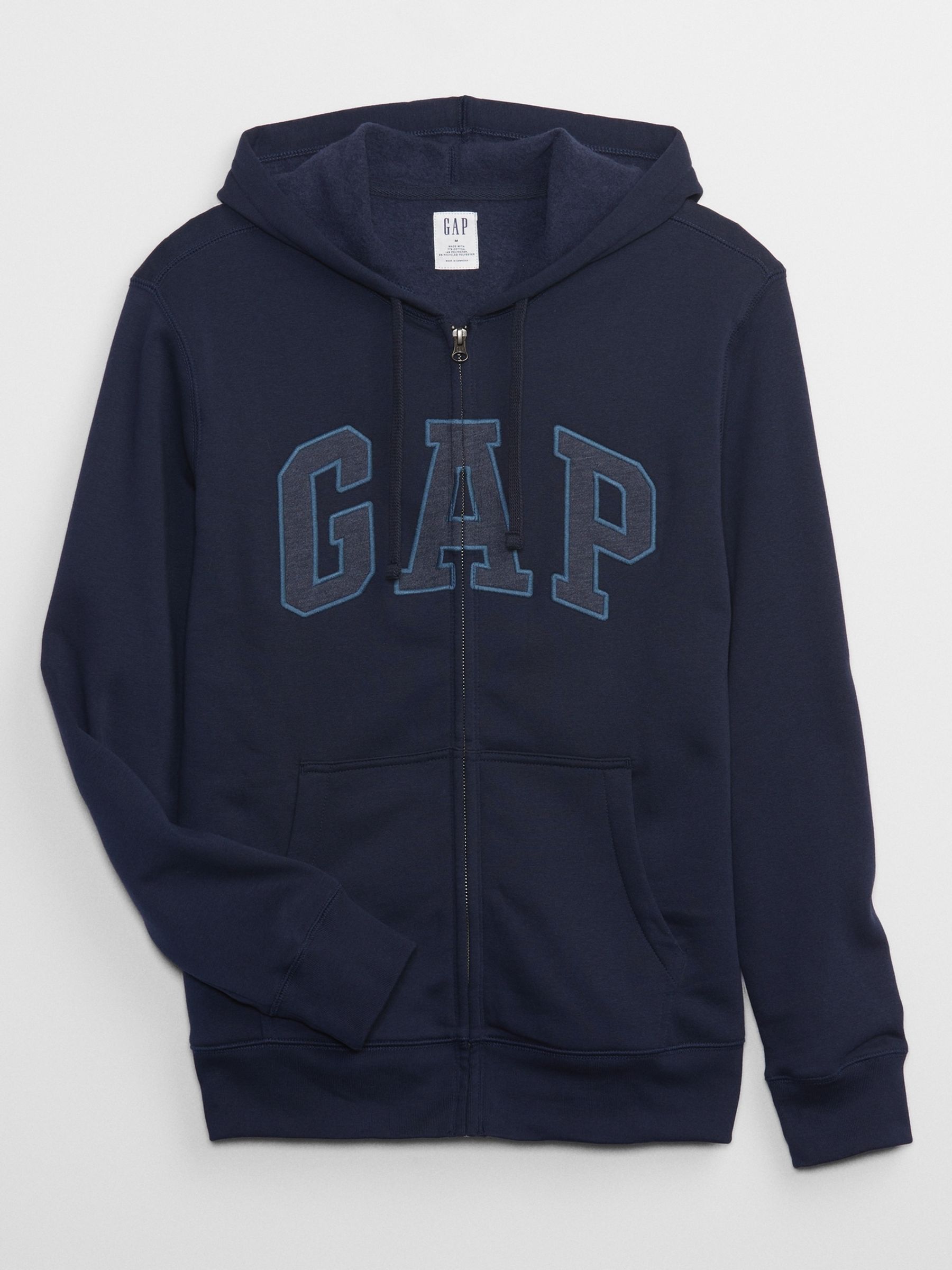 Navy Blue Logo Zip Through Hoodie