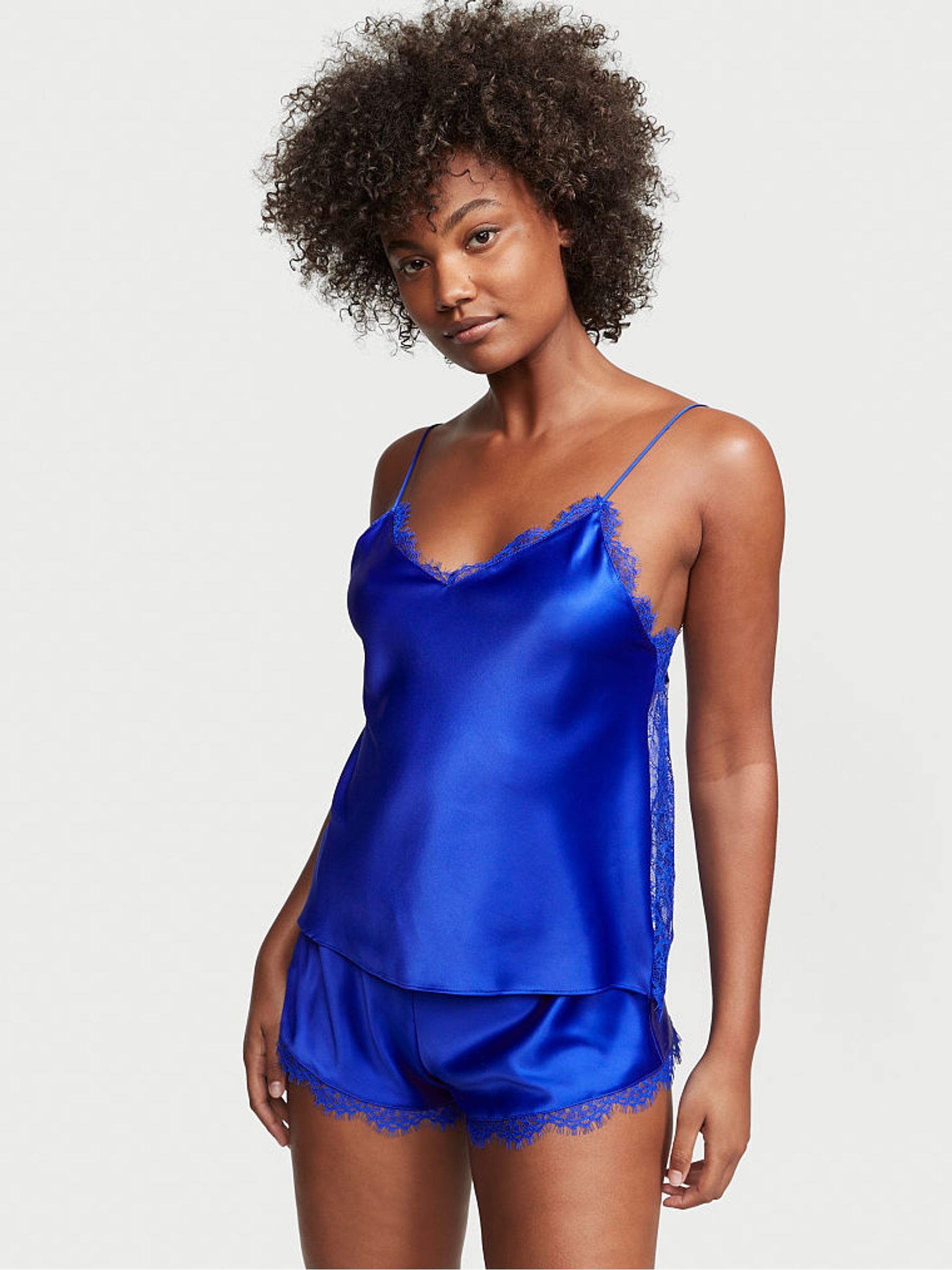 Blue satin cami top shop