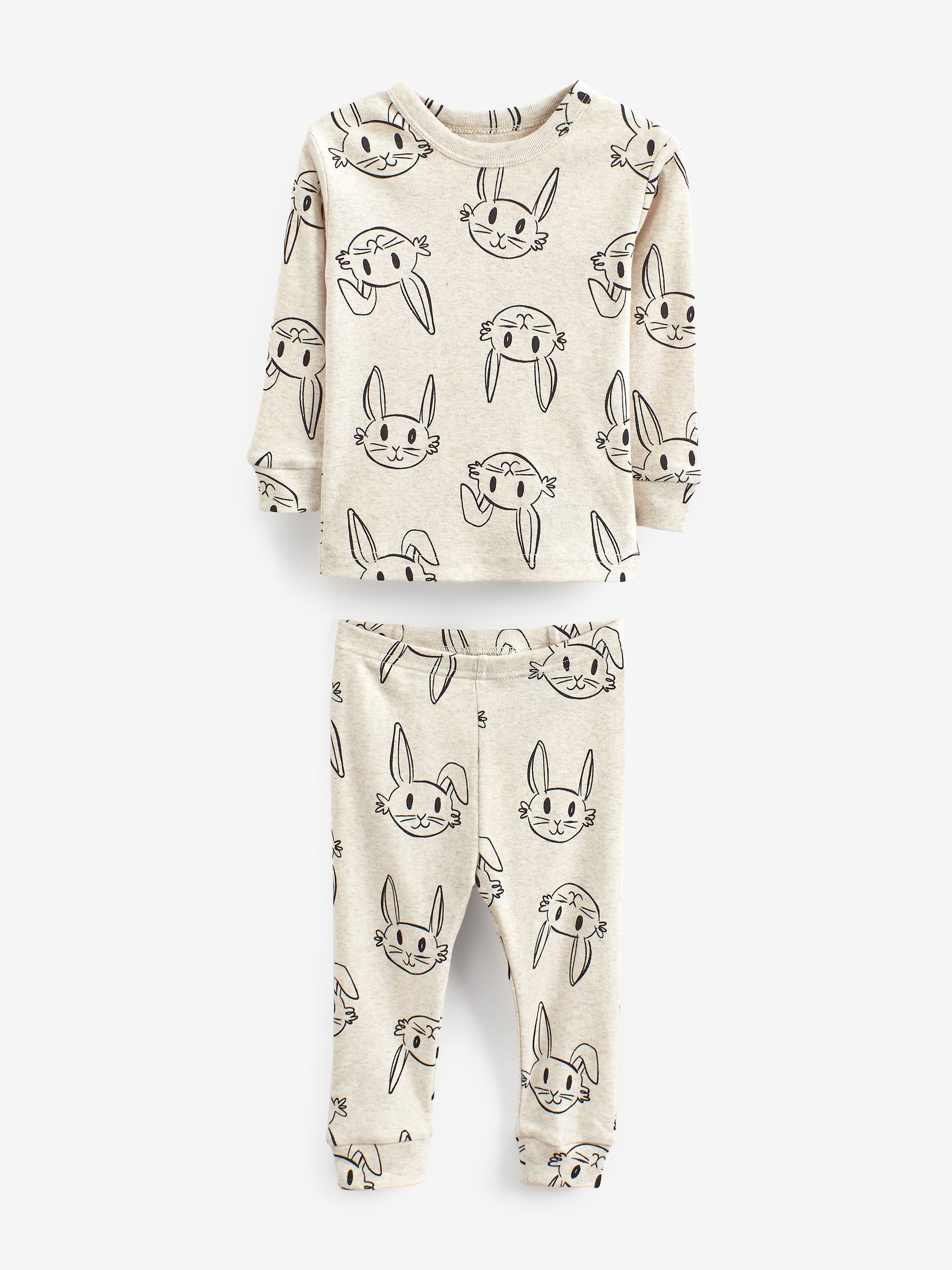 White Organic Cotton Bunny Print Long Sleeve Pyjamas