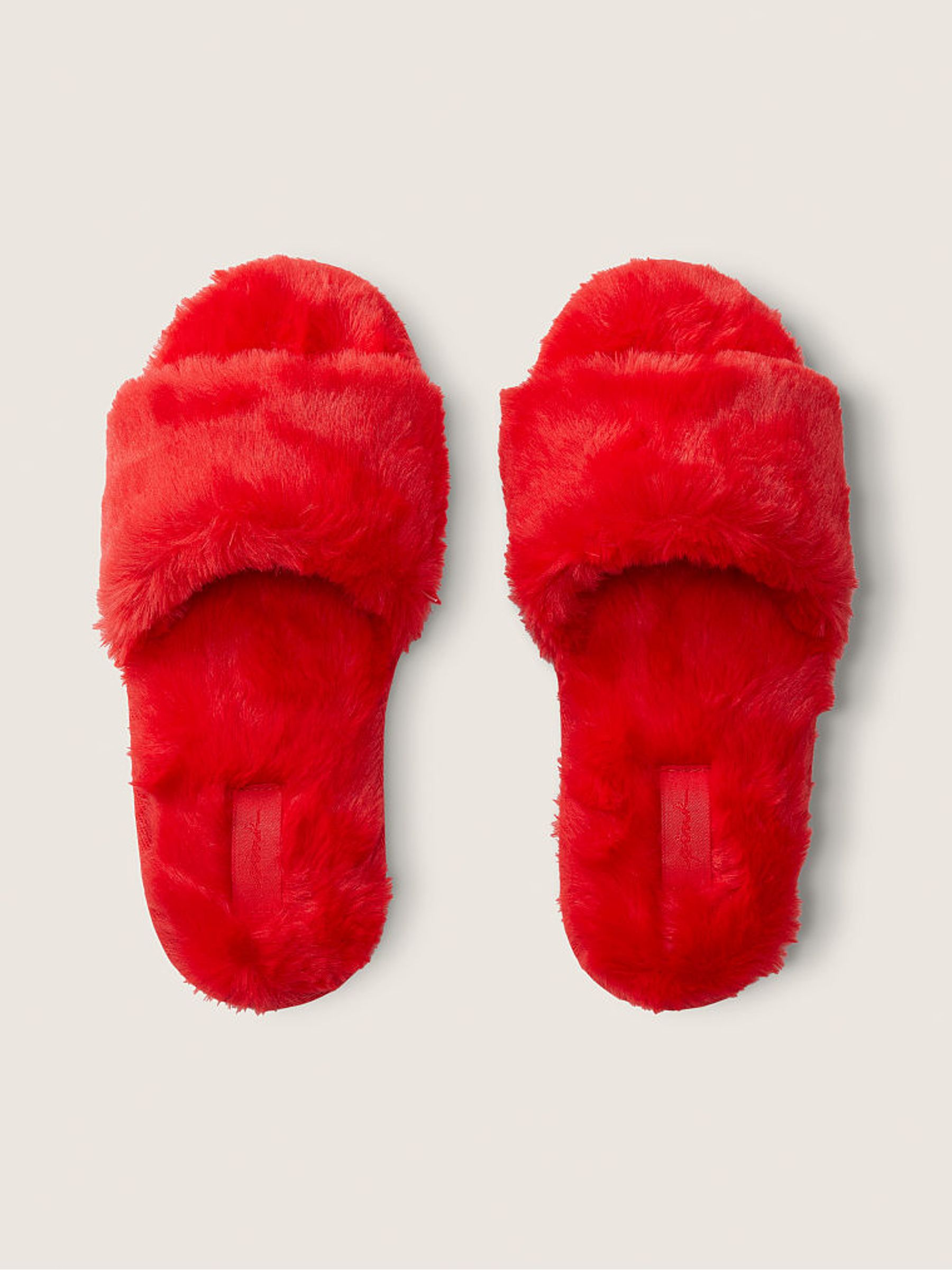 Red furry slippers sales
