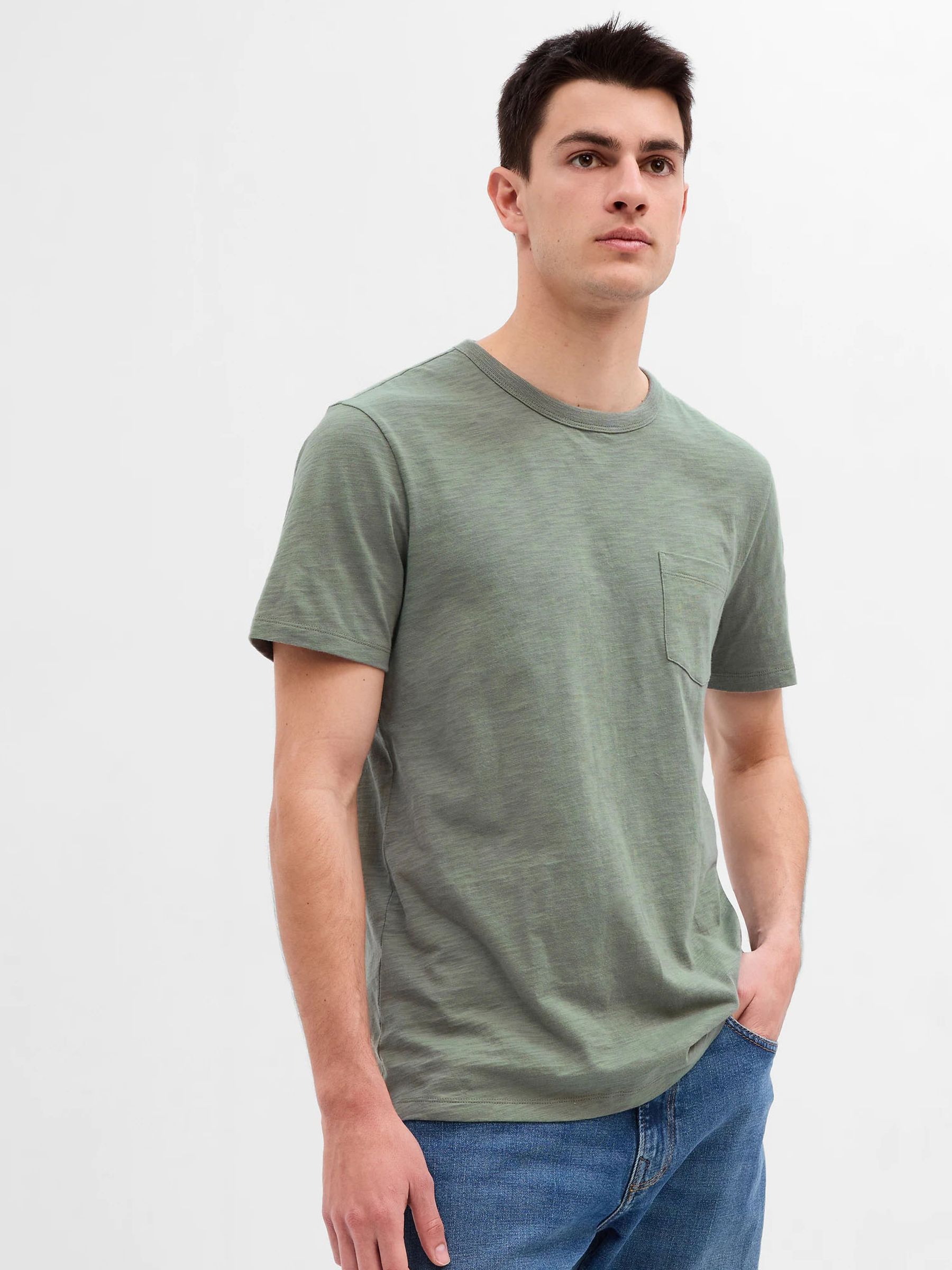 Green Lived In Short Sleeve Pocket Crew Neck T Shirt