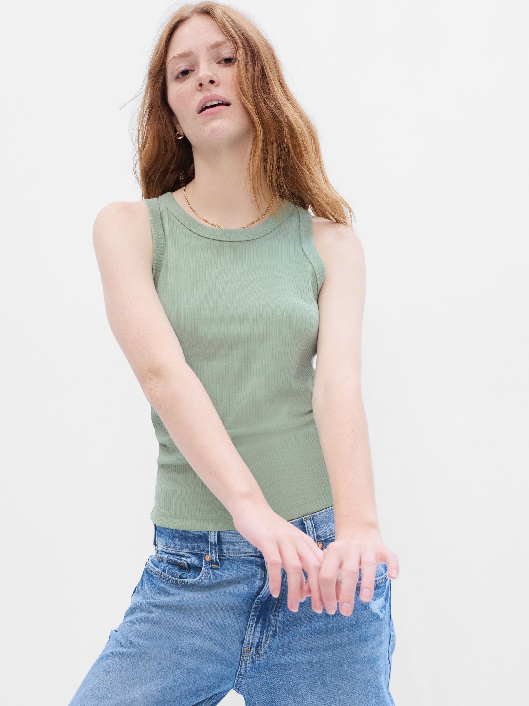 Green High Neck Vest Tank Top