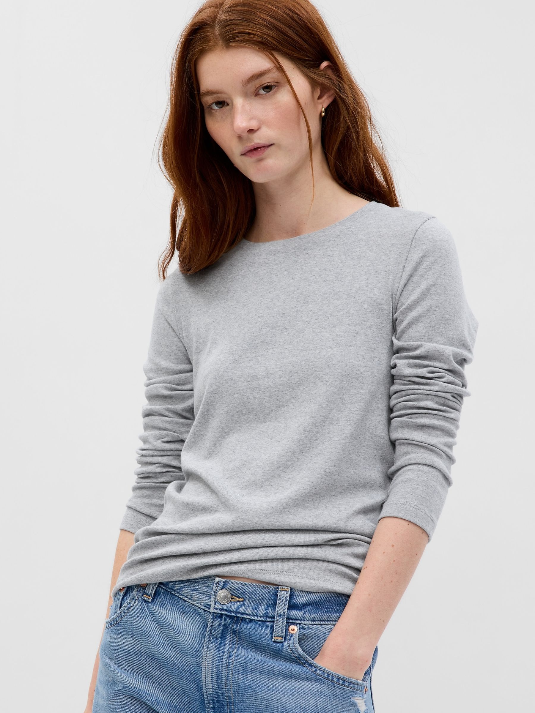 Grey long sleeve crew neck sale