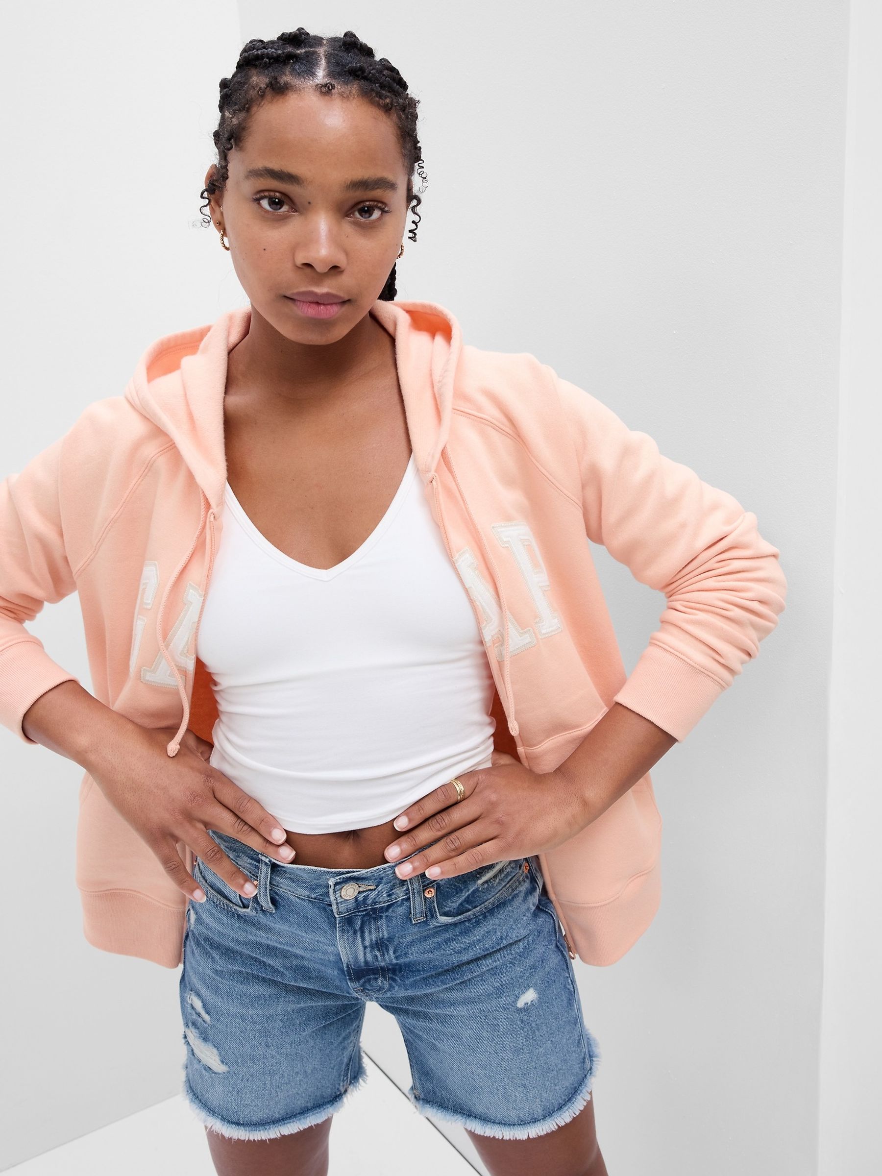 Peach zip up hoodie clearance