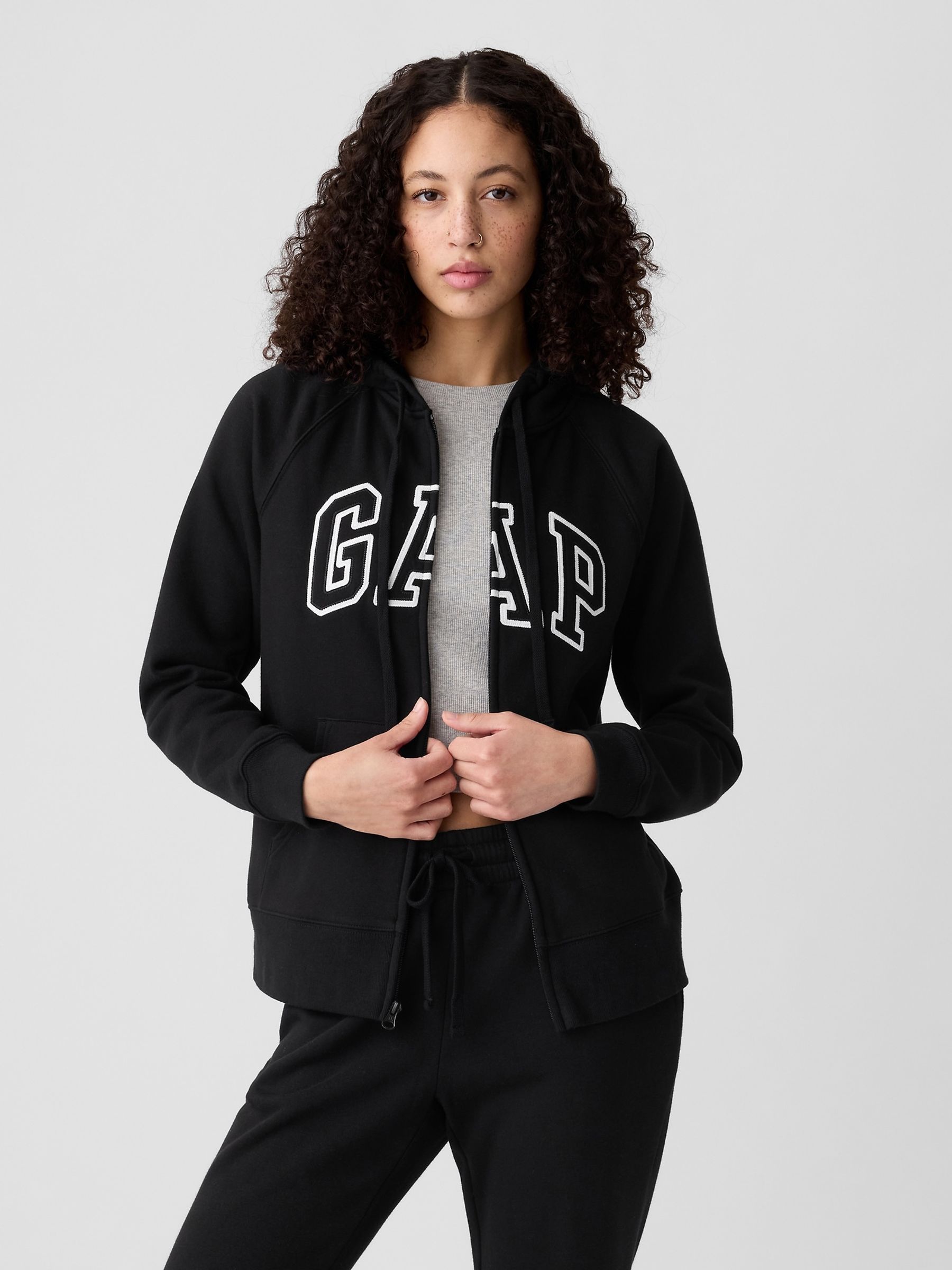 Black Logo Zip Through Hoodie