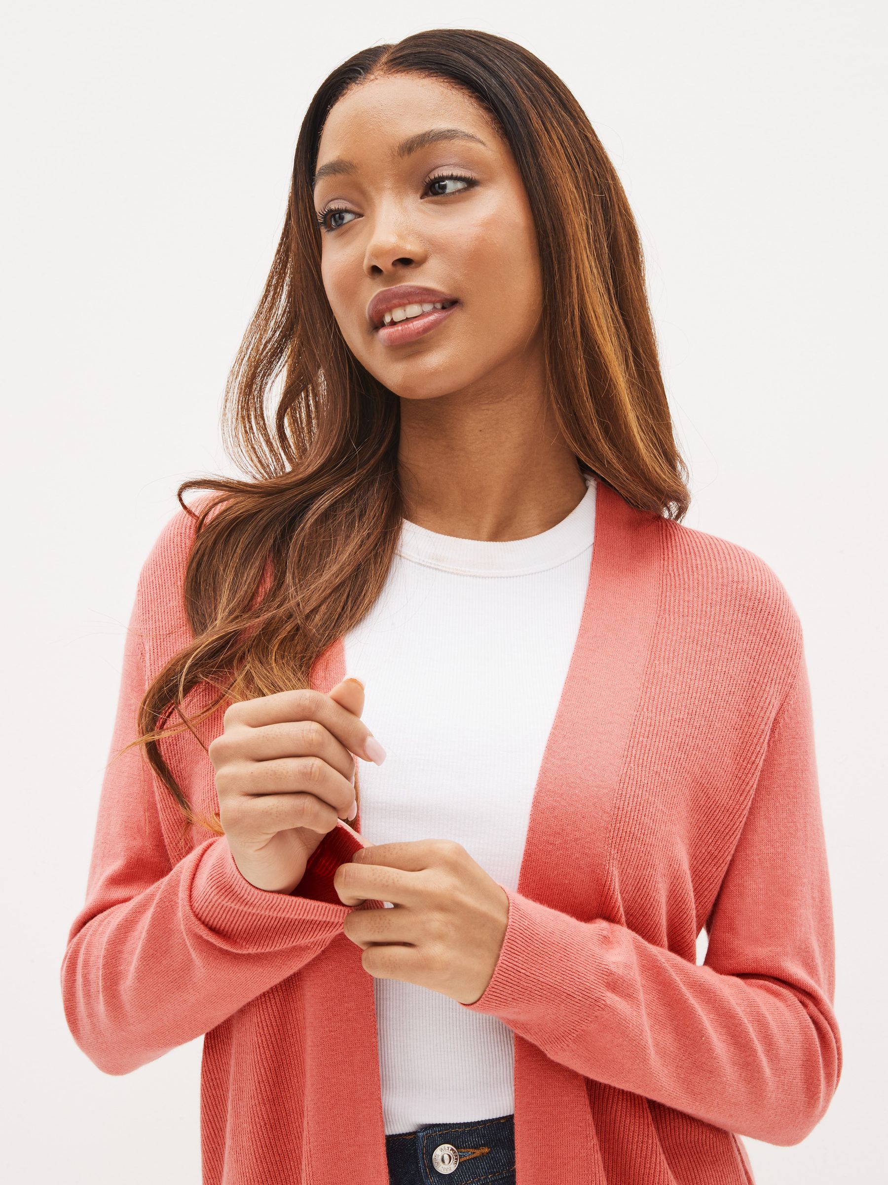 Buy Coral Red Long Open Front Cardigan from the Gap online shop