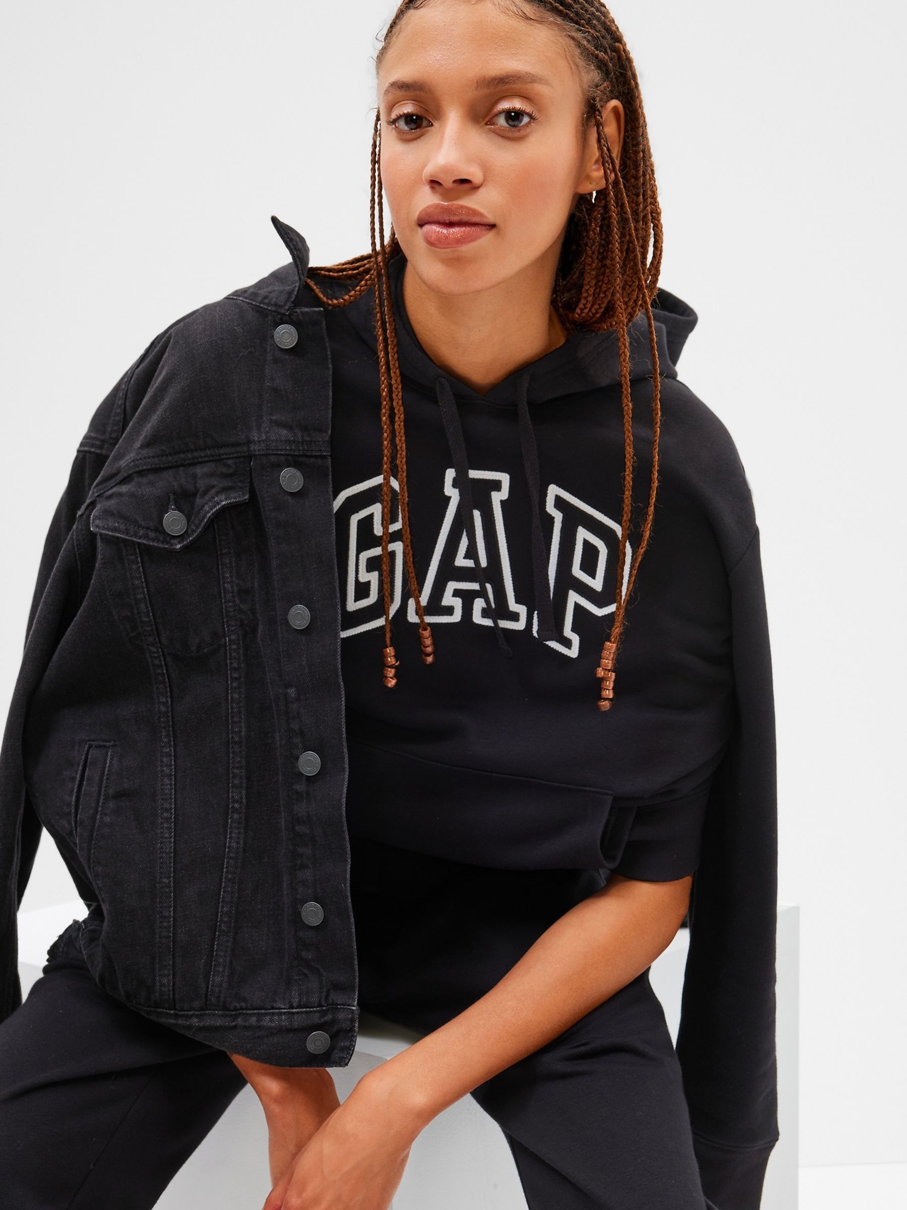 Buy Black Logo Overhead Hoodie from the Gap online shop