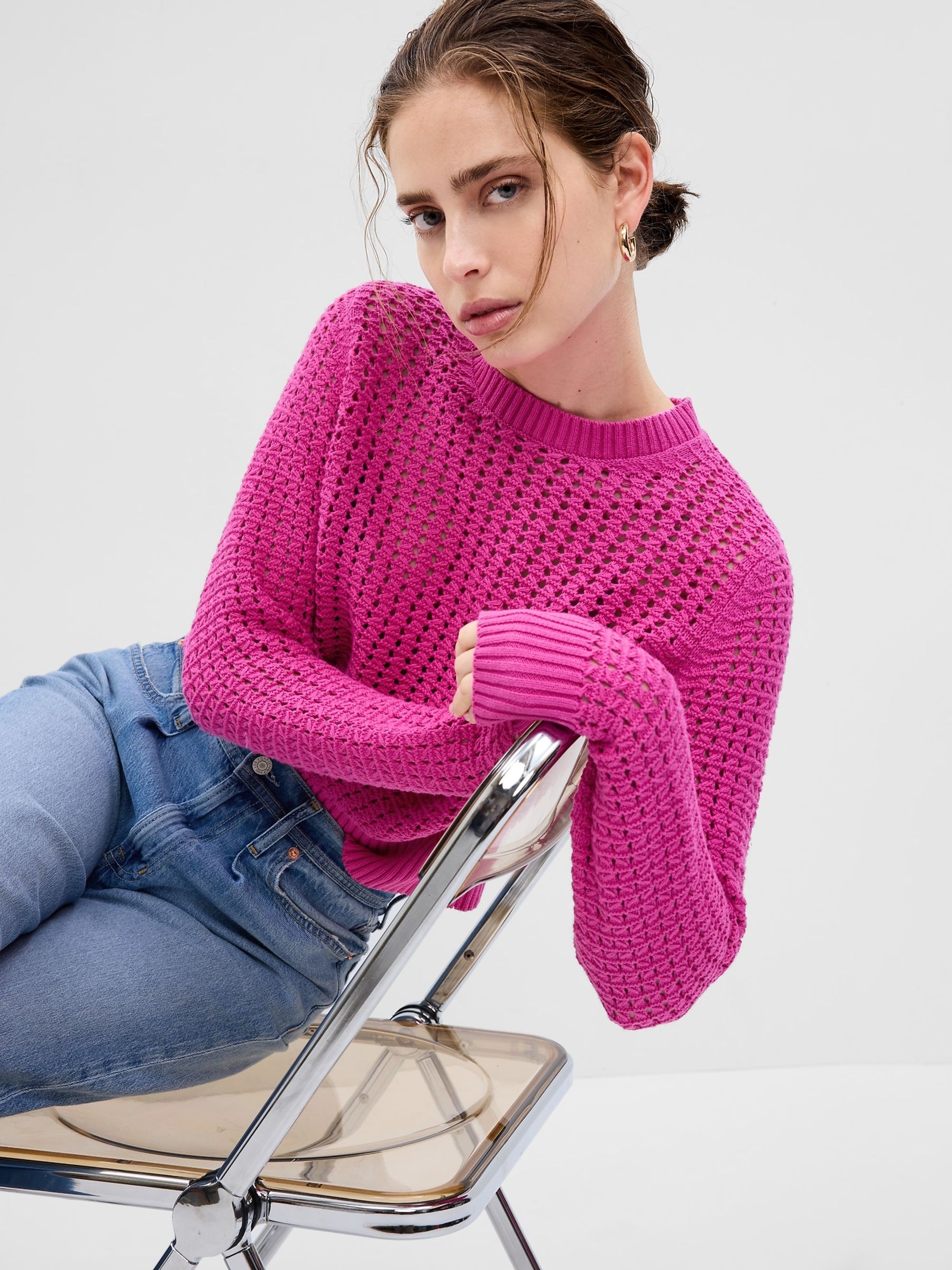 Pink crochet jumper online