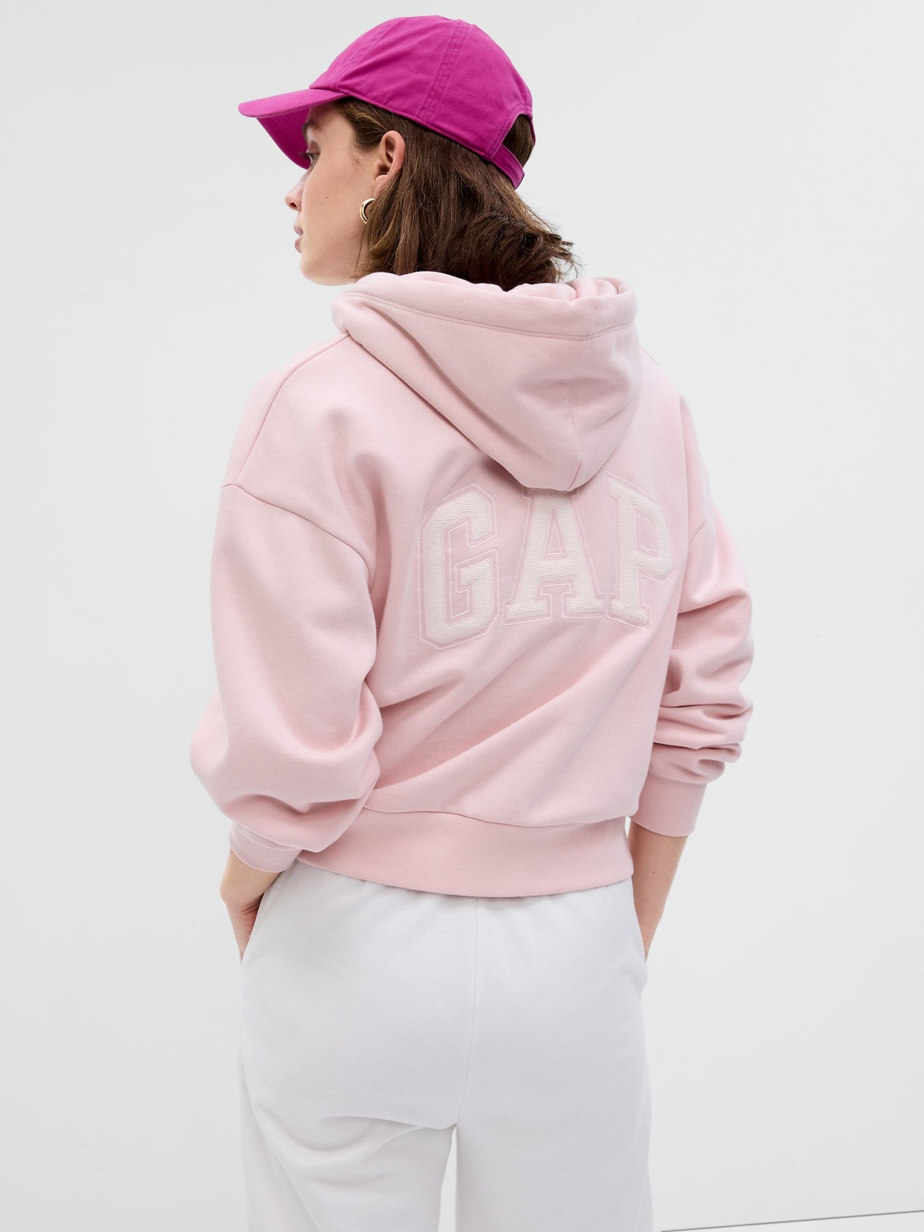 Buy Light Pink Back Logo Cropped Zip Up Hoodie from the Gap online shop