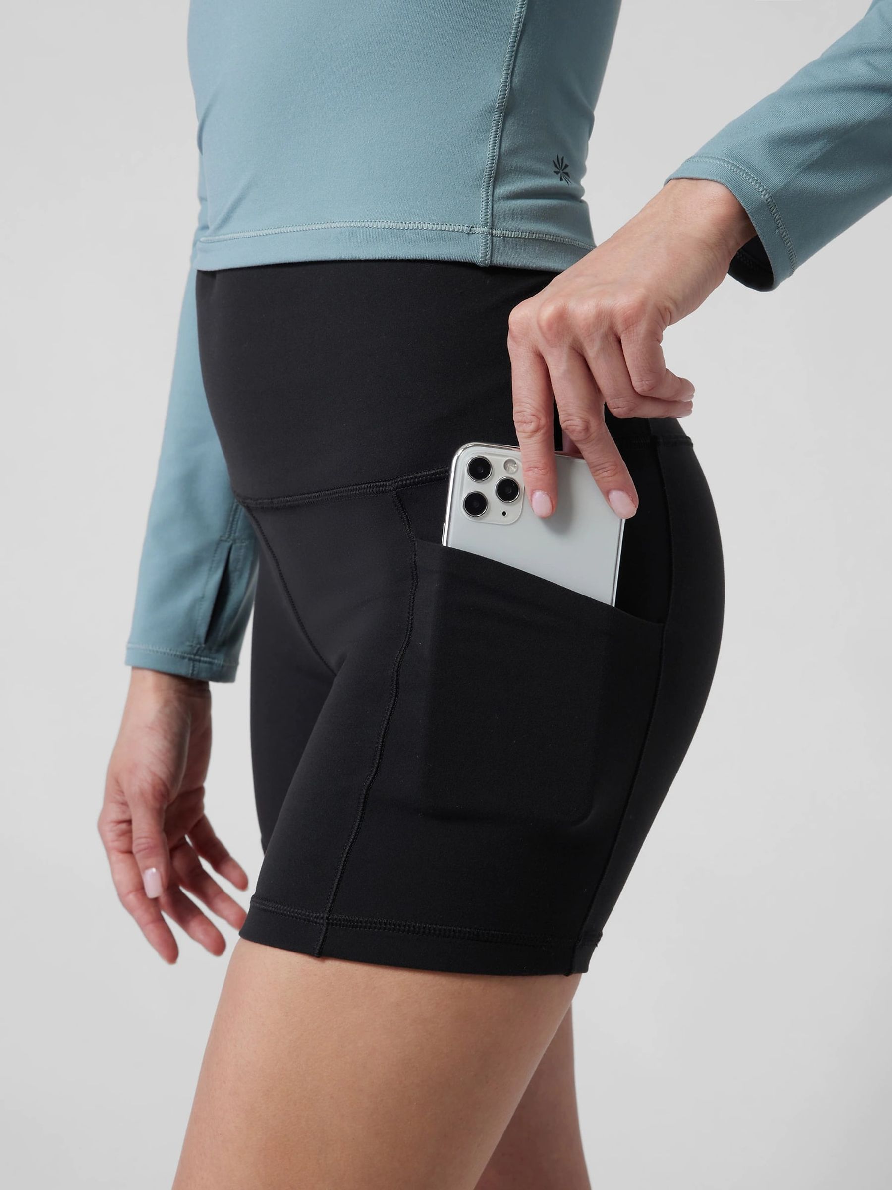 Athleta Black Short Length Salutation High Waisted Pocket Cycling Shorts