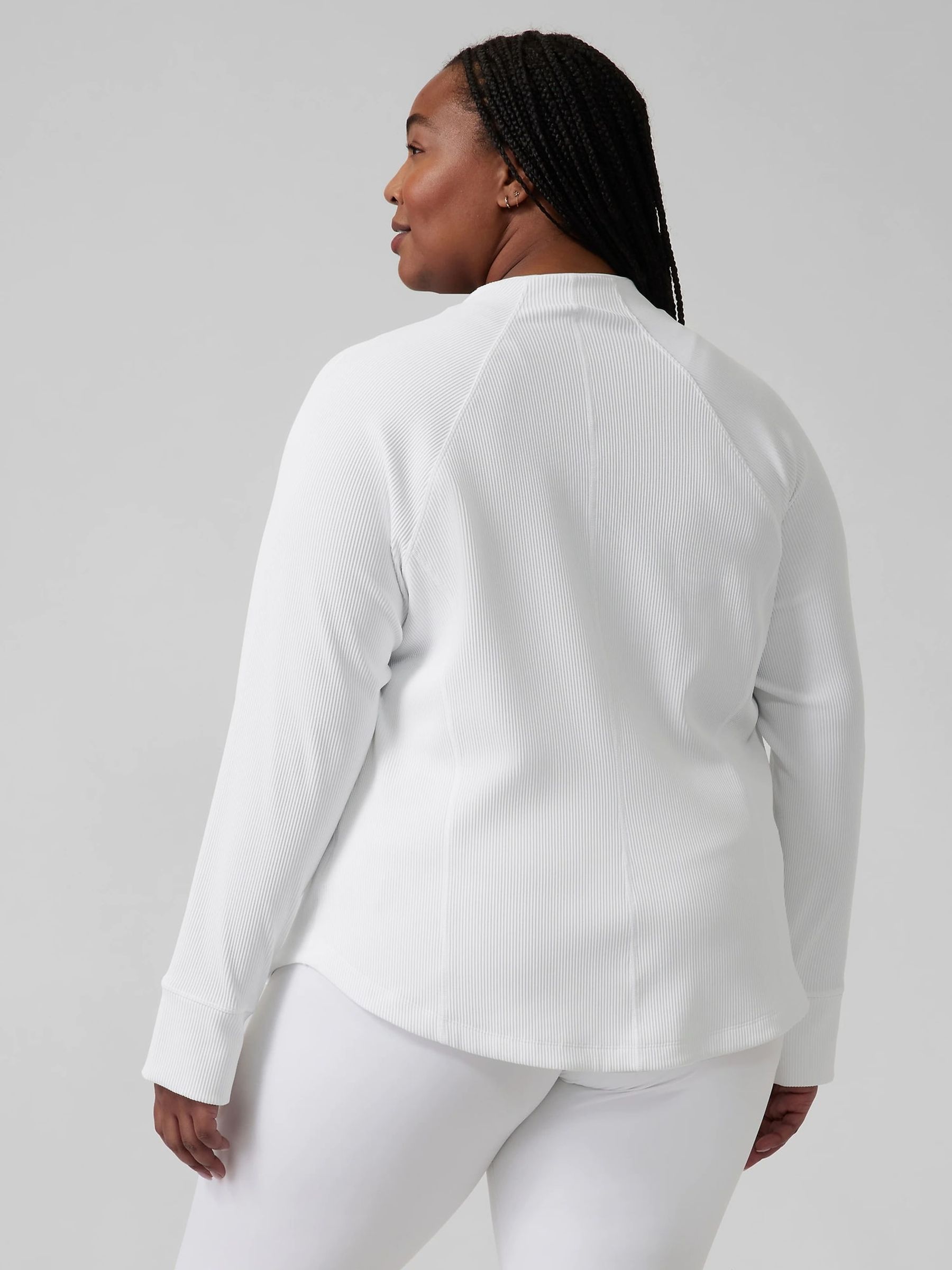 Athleta White Ribbed Zip Through Sweatshirt