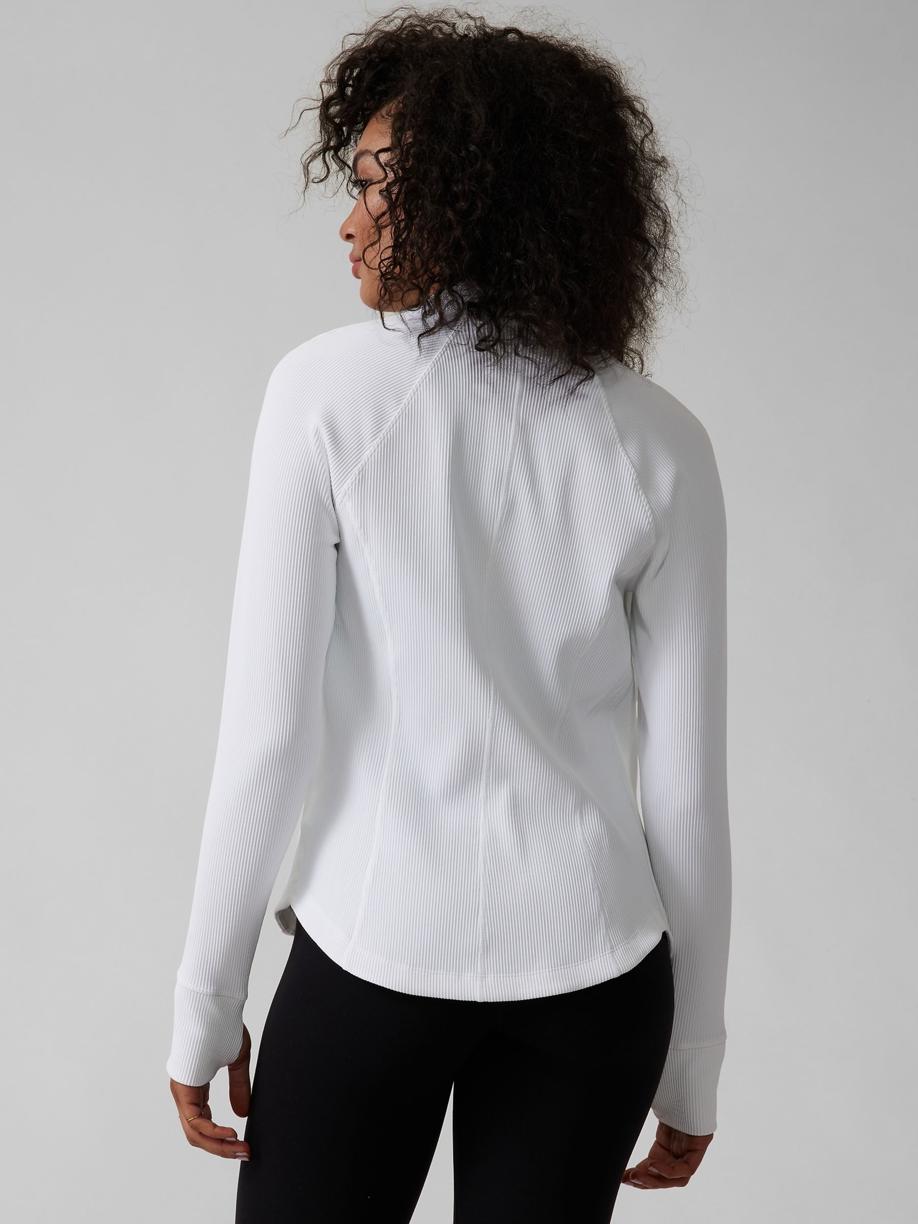 Athleta White Ribbed Zip Through Sweatshirt