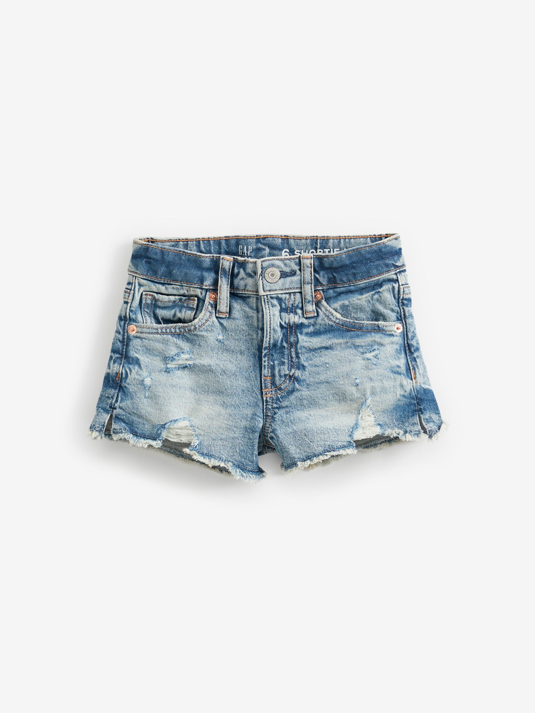 Mid Wash Blue High Rise Distressed Denim Shorts