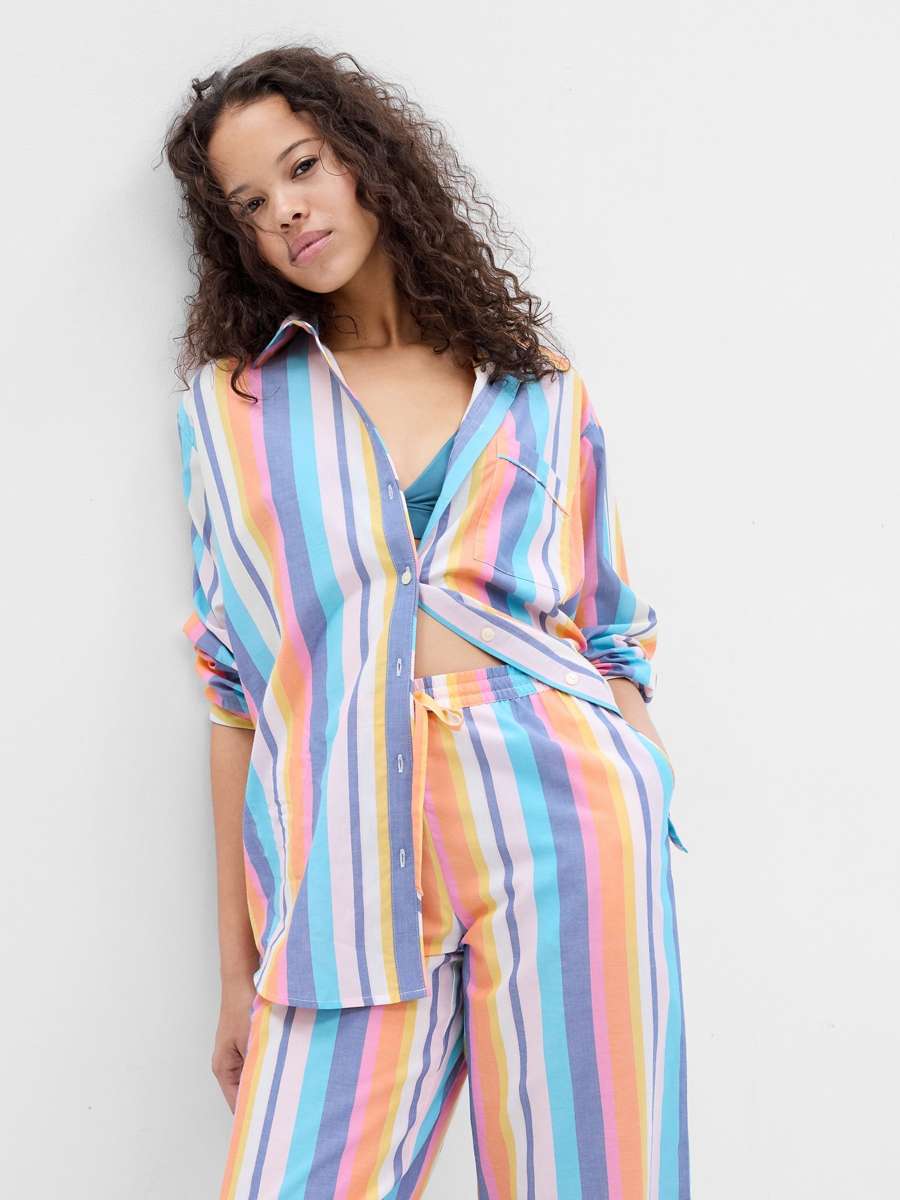 White Stripe Long Sleeve Pyjama Top