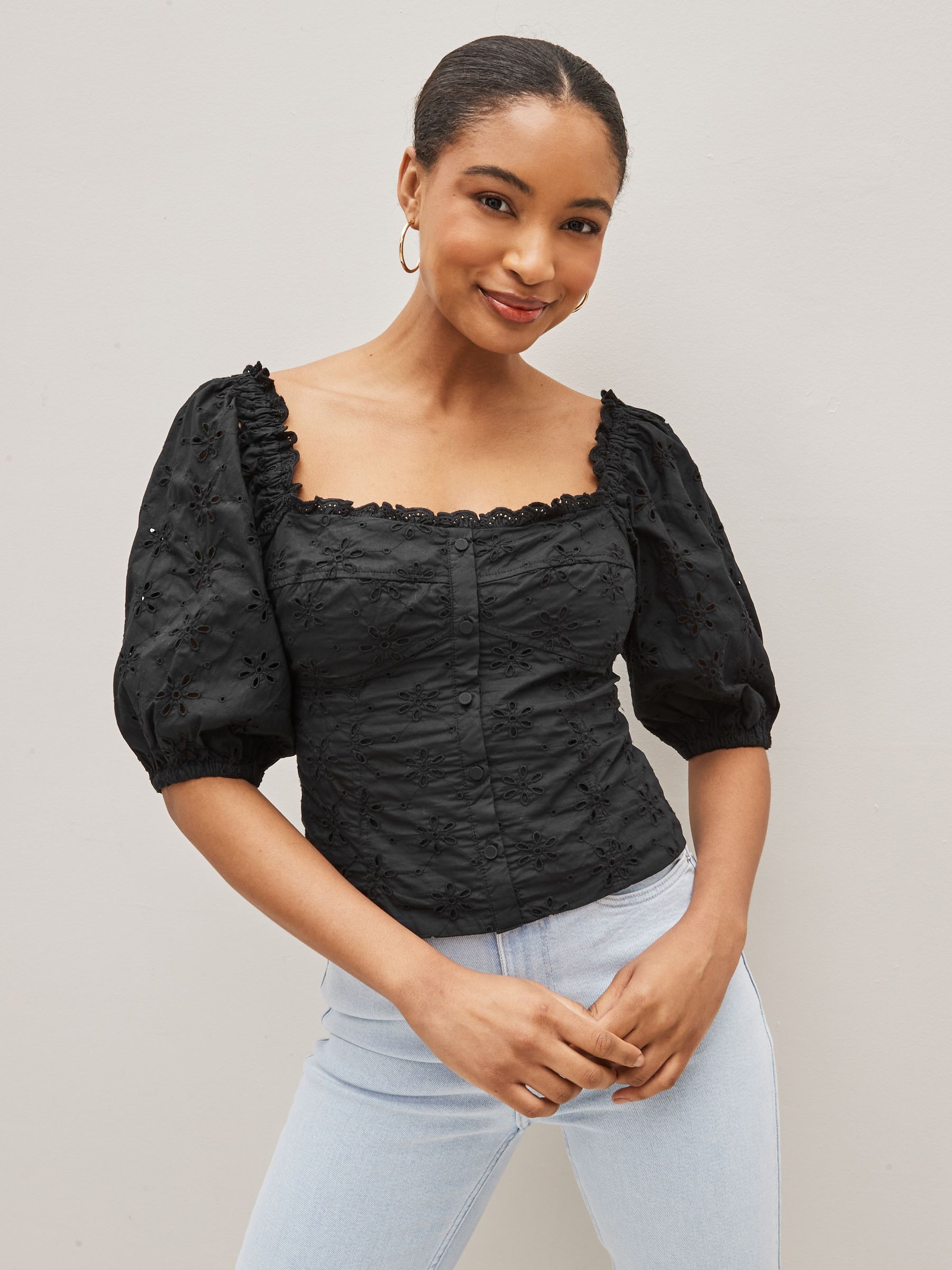 Black puff sleeve blouse discount