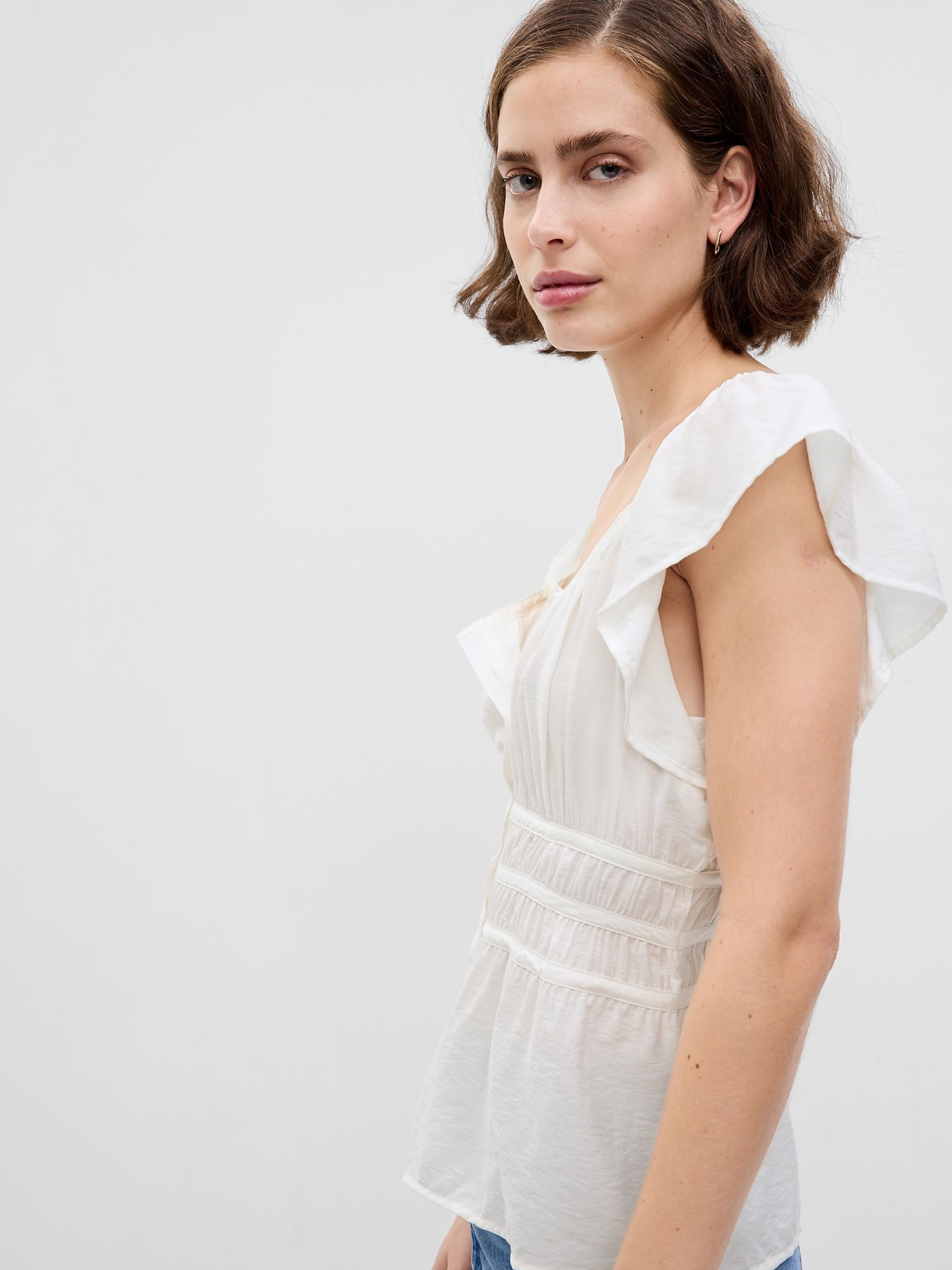 White Ruffle Sleeve Shirt