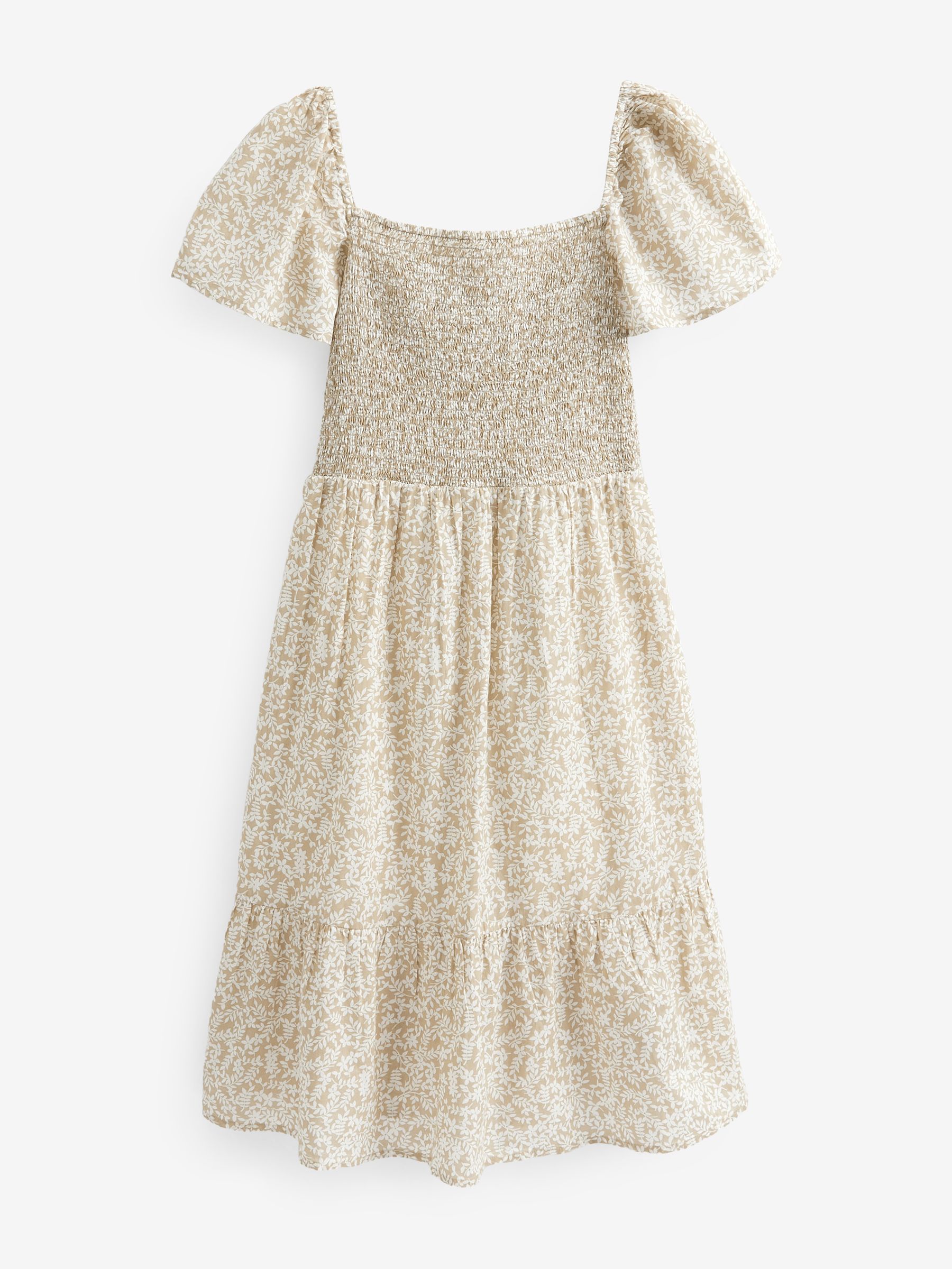 Buy Beige Smocked Squareneck Short Sleeve Midi Dress from the Gap online shop