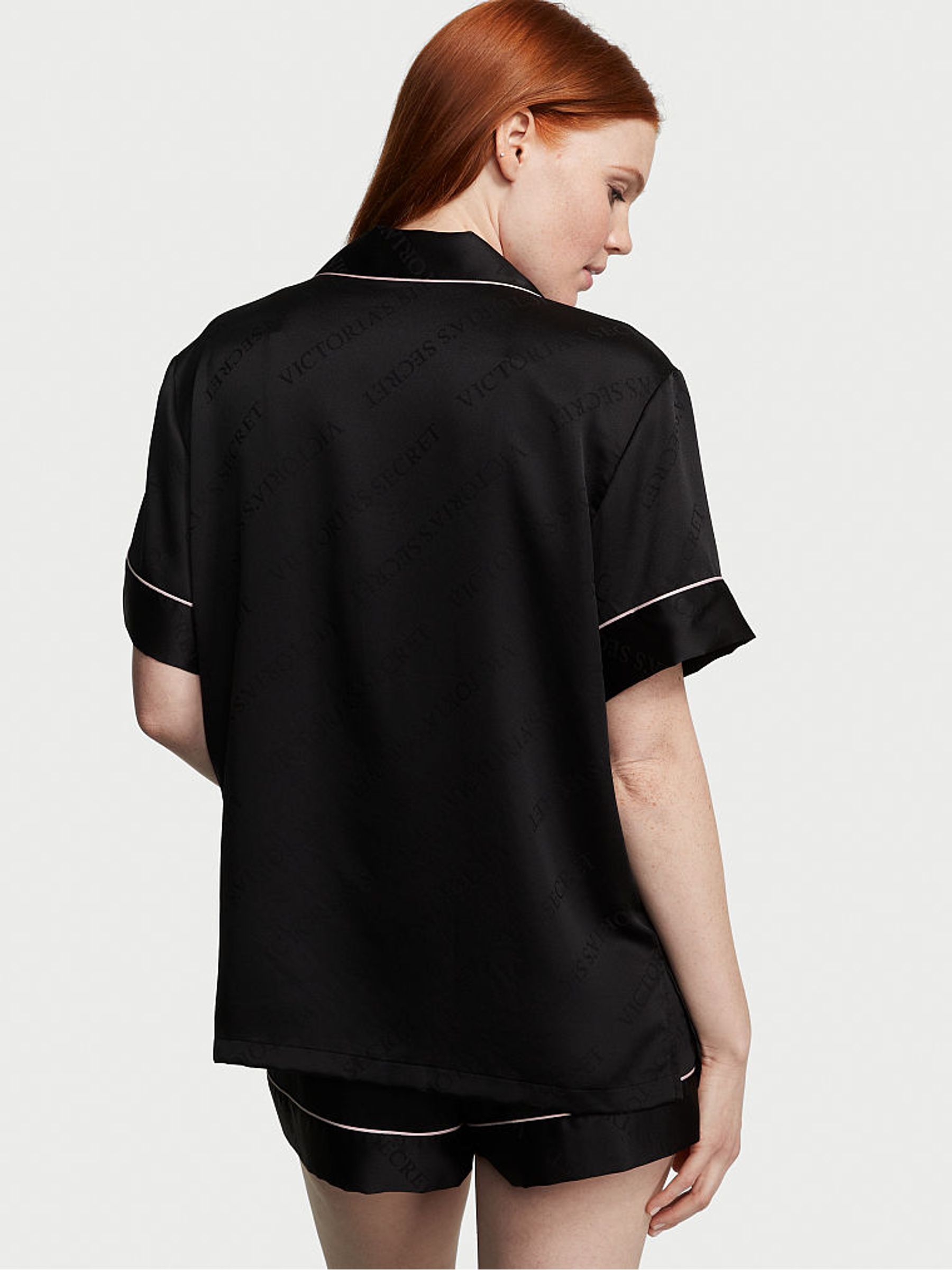 Buy Victoria s Secret Black Diagonal Stripe Satin Short Pyjama Set from the Victoria s Secret UK online shop