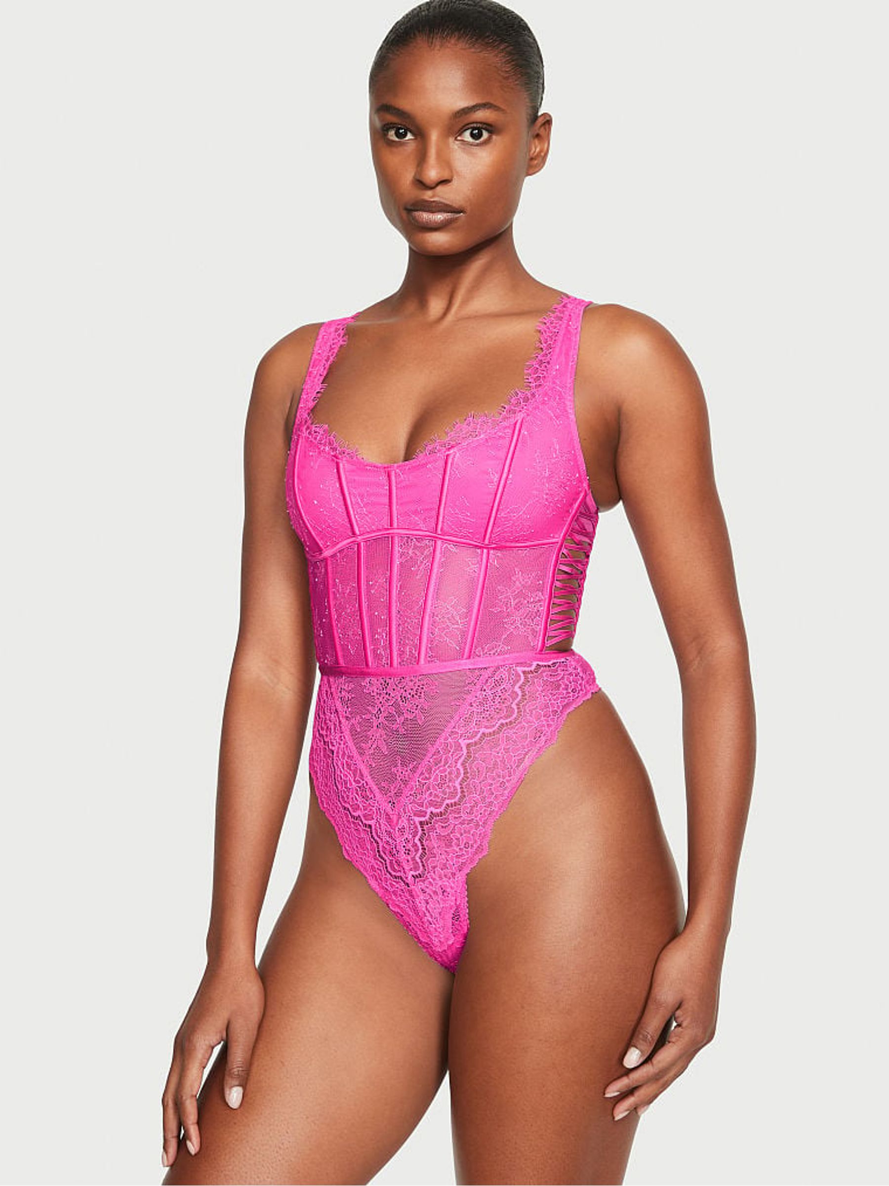 Pink lace bodysuit shop