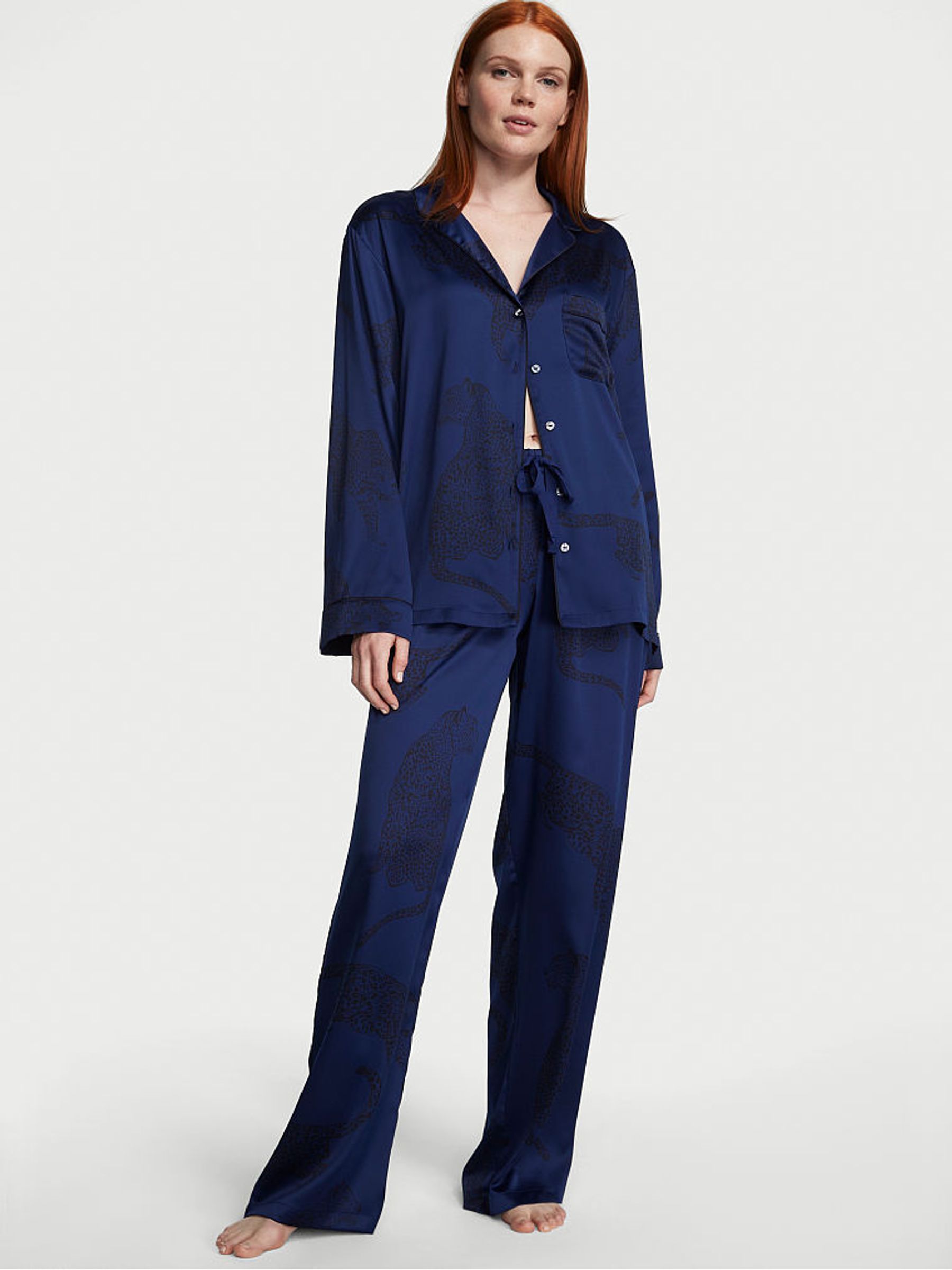 Buy Victoria s Secret Ensign Blue Satin Long Pyjamas from the Victoria s Secret UK online shop