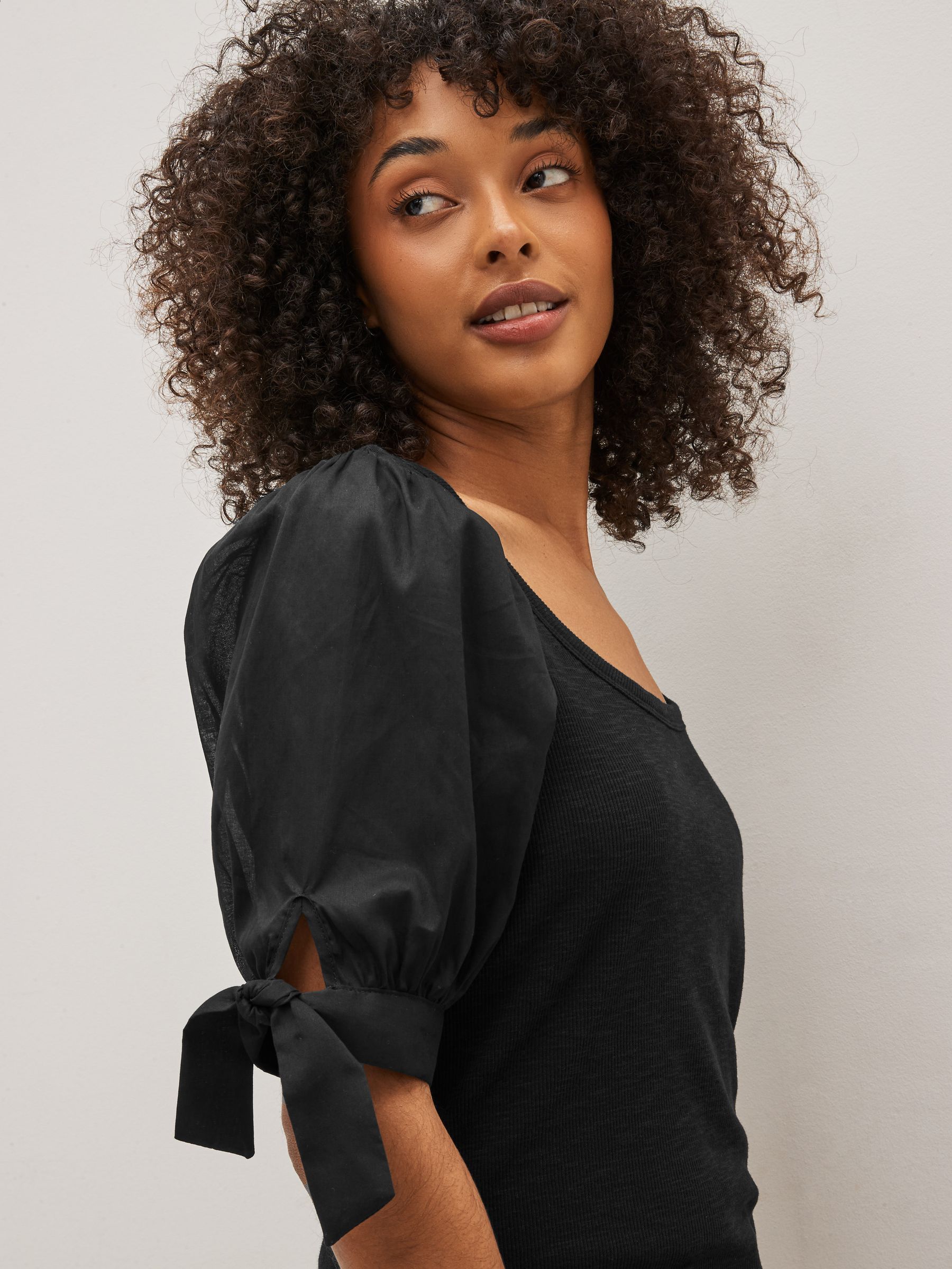 Ribbed puff sleeve top sale
