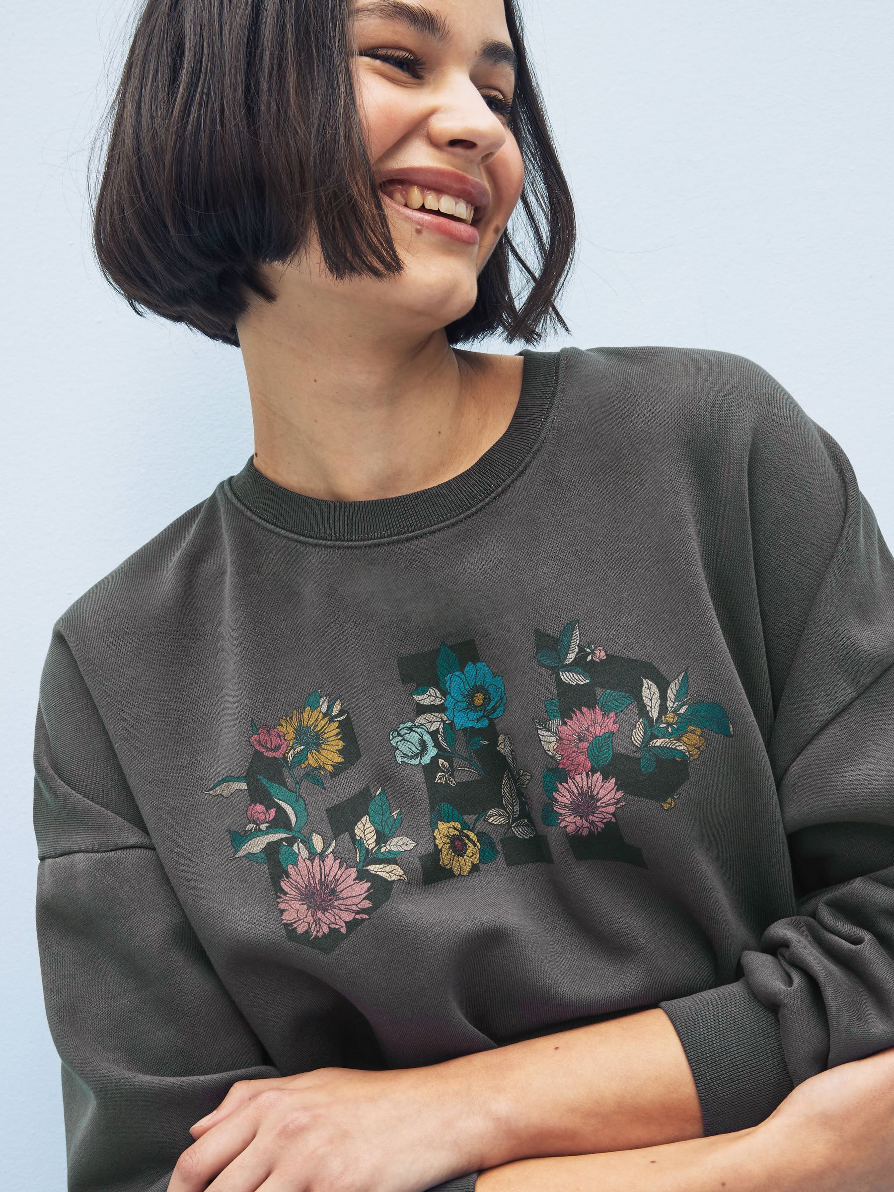 Black Floral Logo Dropped Shoulder Sweatshirt