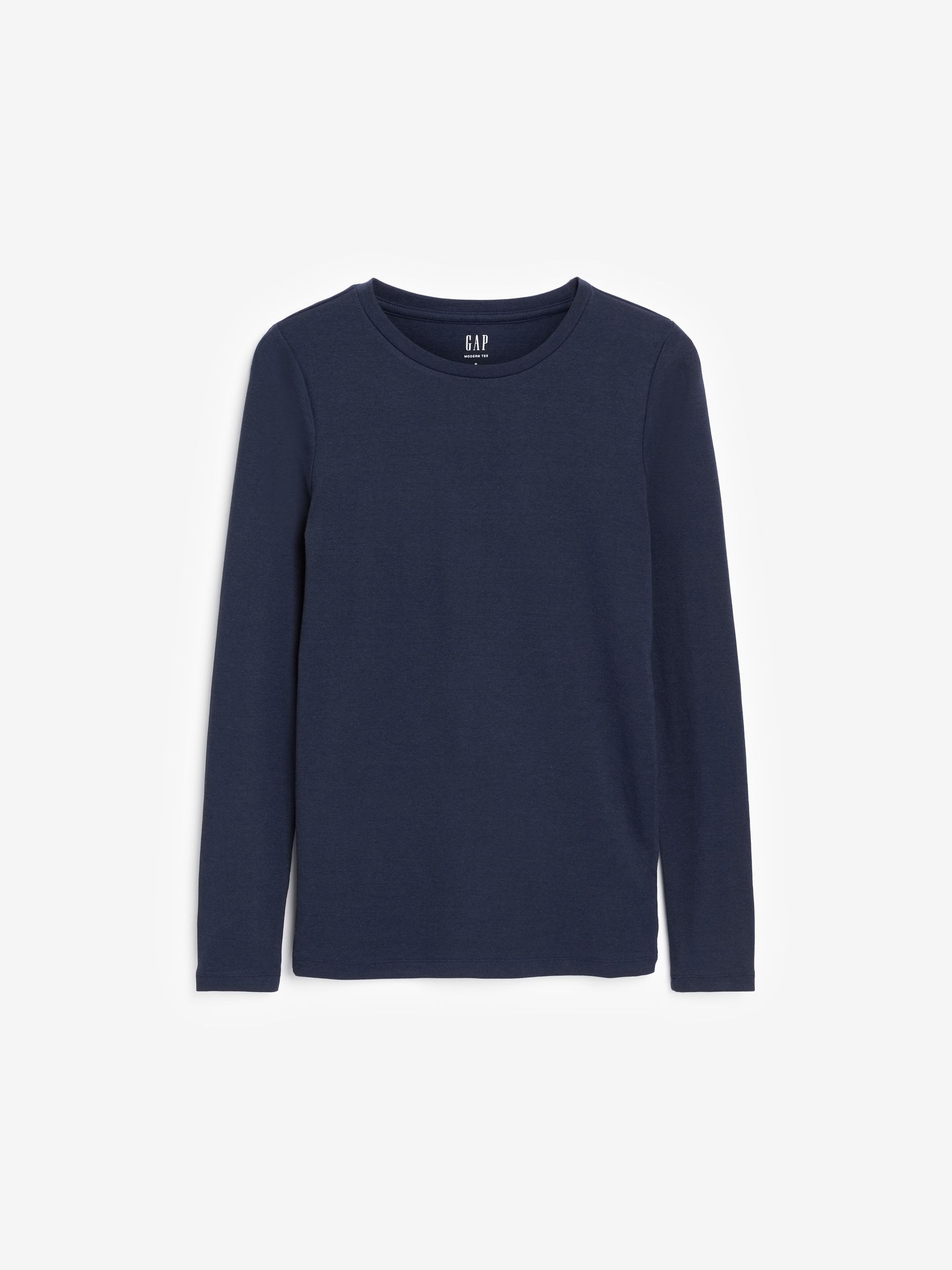 Blue Long Sleeve Modern Cotton Modal Crew Neck T Shirt