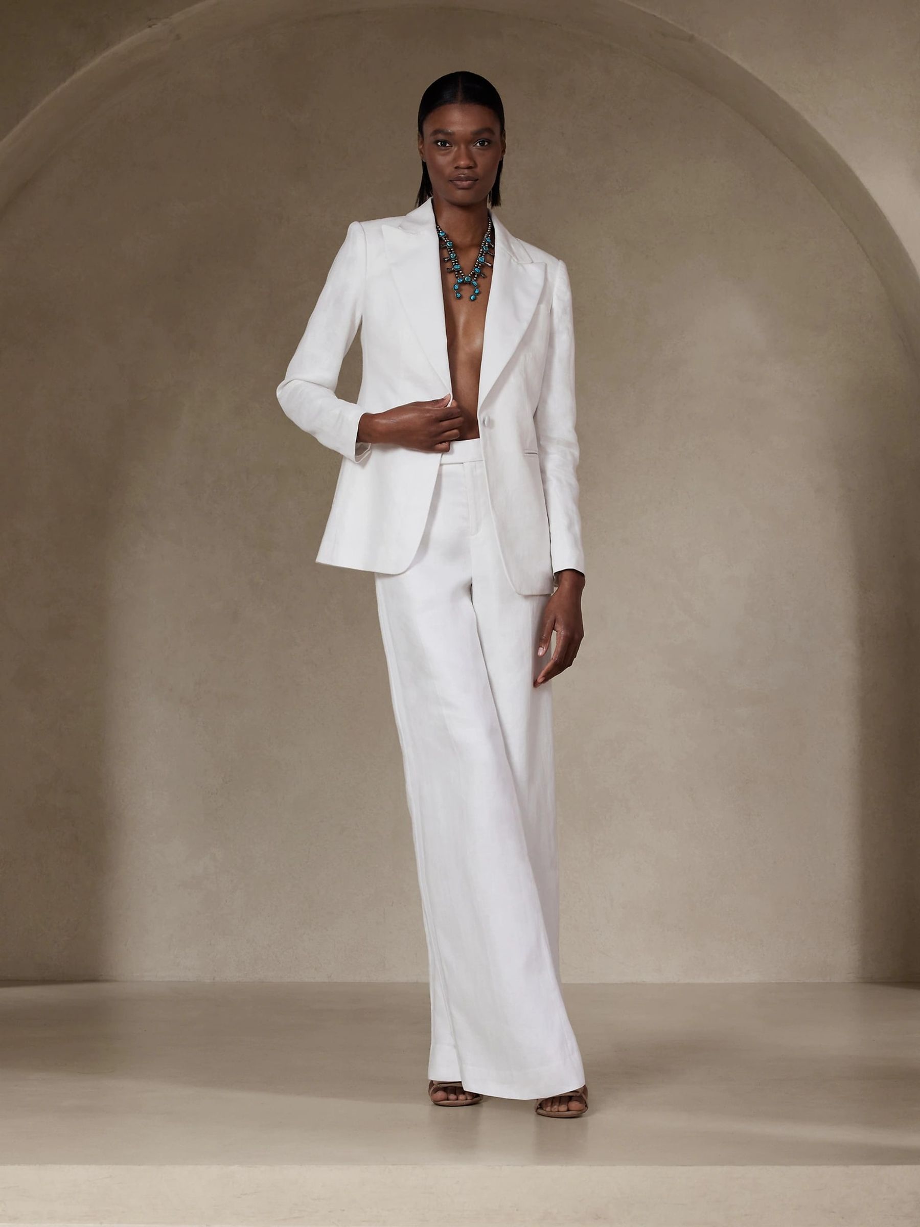 Buy Banana Republic White Salma Wide Leg Linen Tuxedo Trousers from the Gap online shop