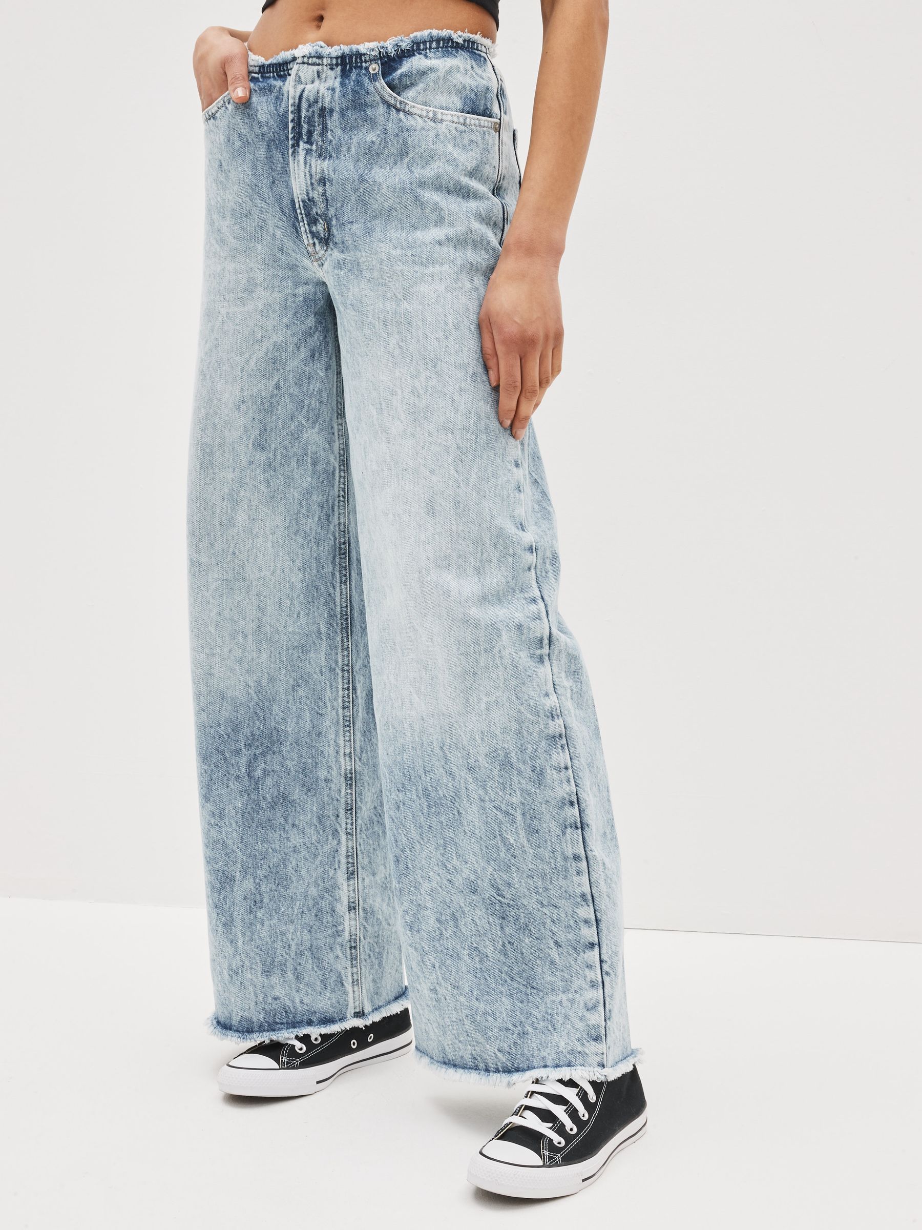 Buy Blue Acid Wash Low Rise Wide Leg Loose Jeans from the Gap online shop