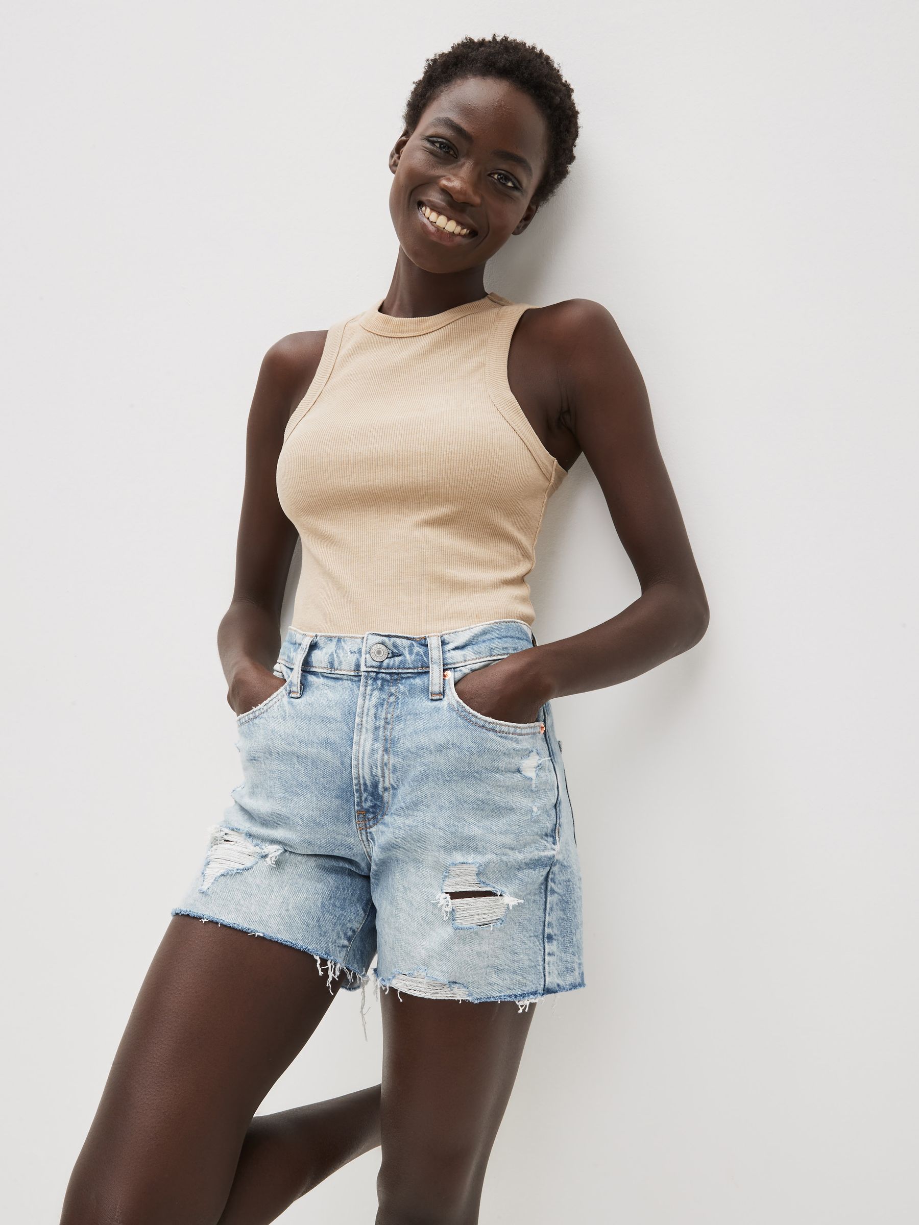 Buy Light Wash Blue High Rise 90 s Loose Distressed Denim Shorts from the Gap online shop