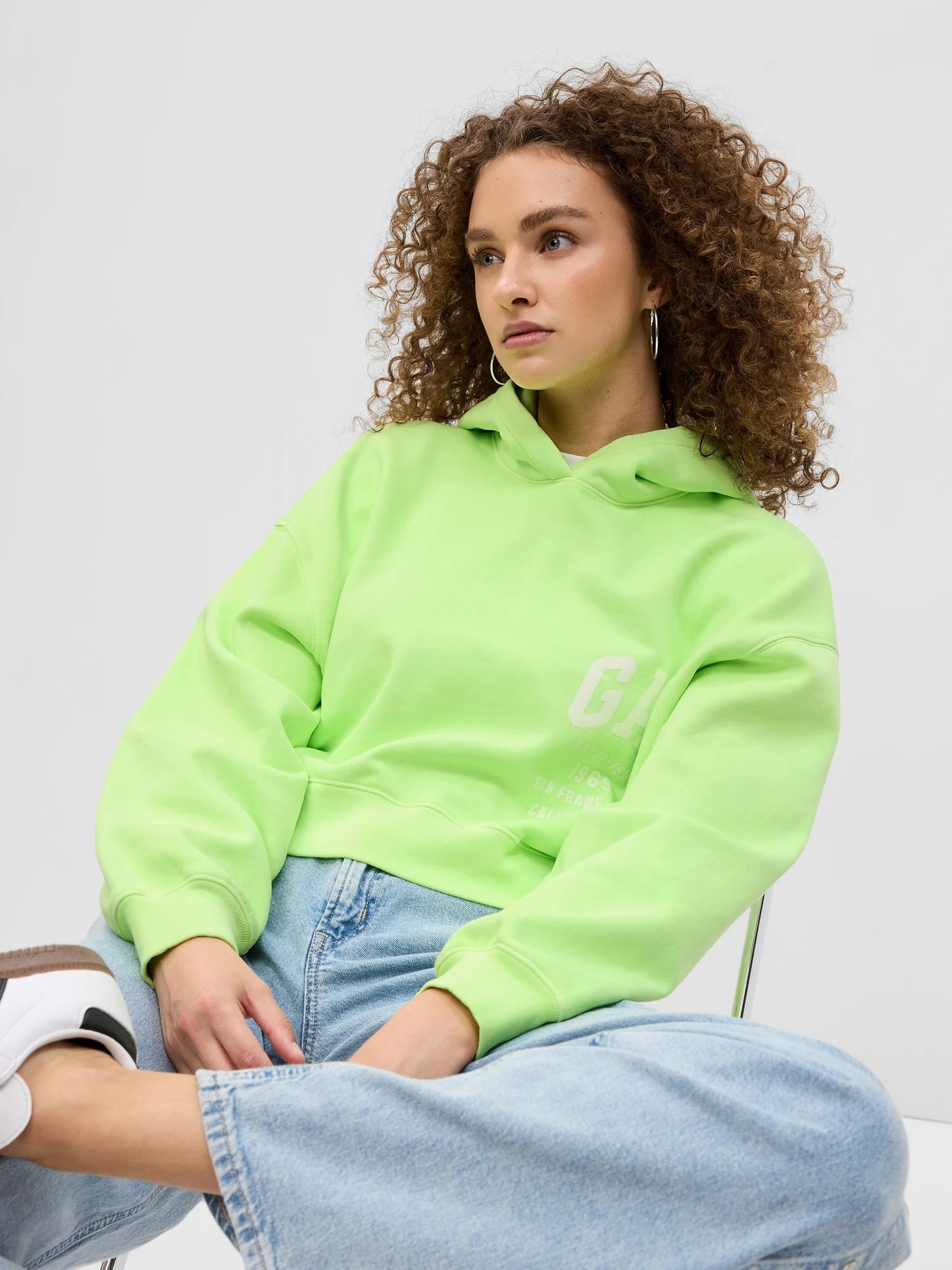 Neon Green Back Logo Cropped Hoodie